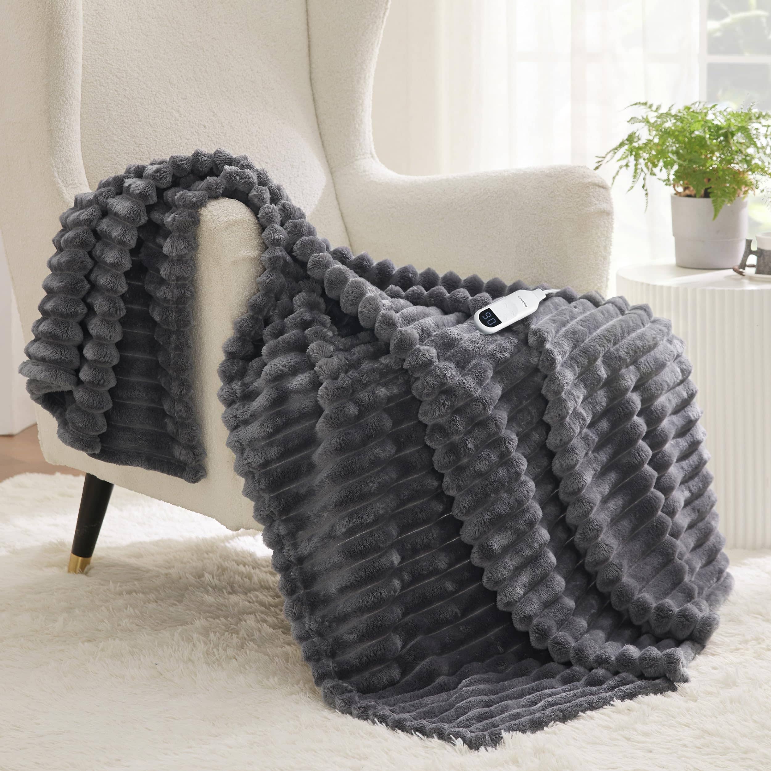 Striped Flannel Heated Blanket