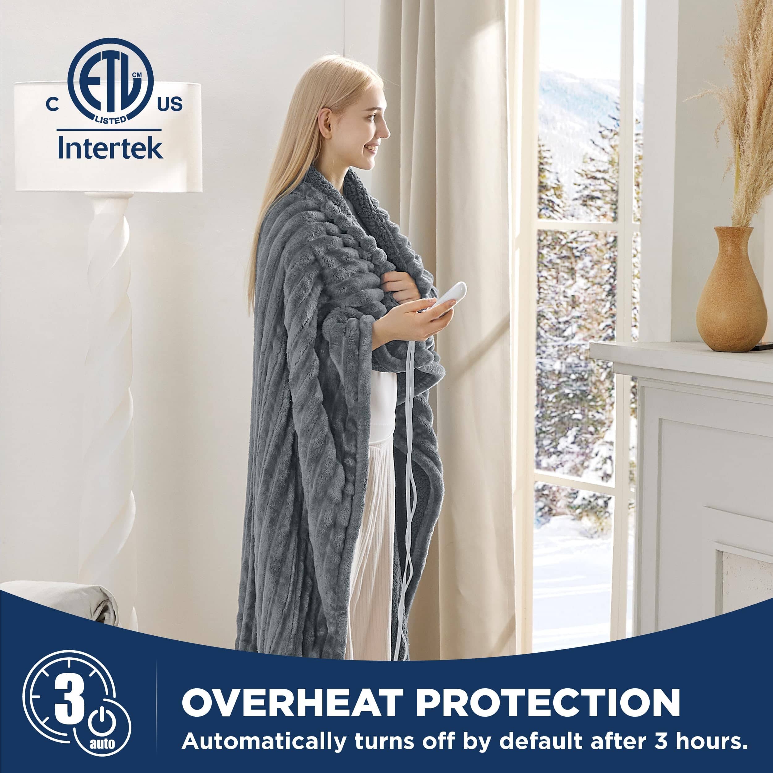 Striped Flannel Heated Blanket