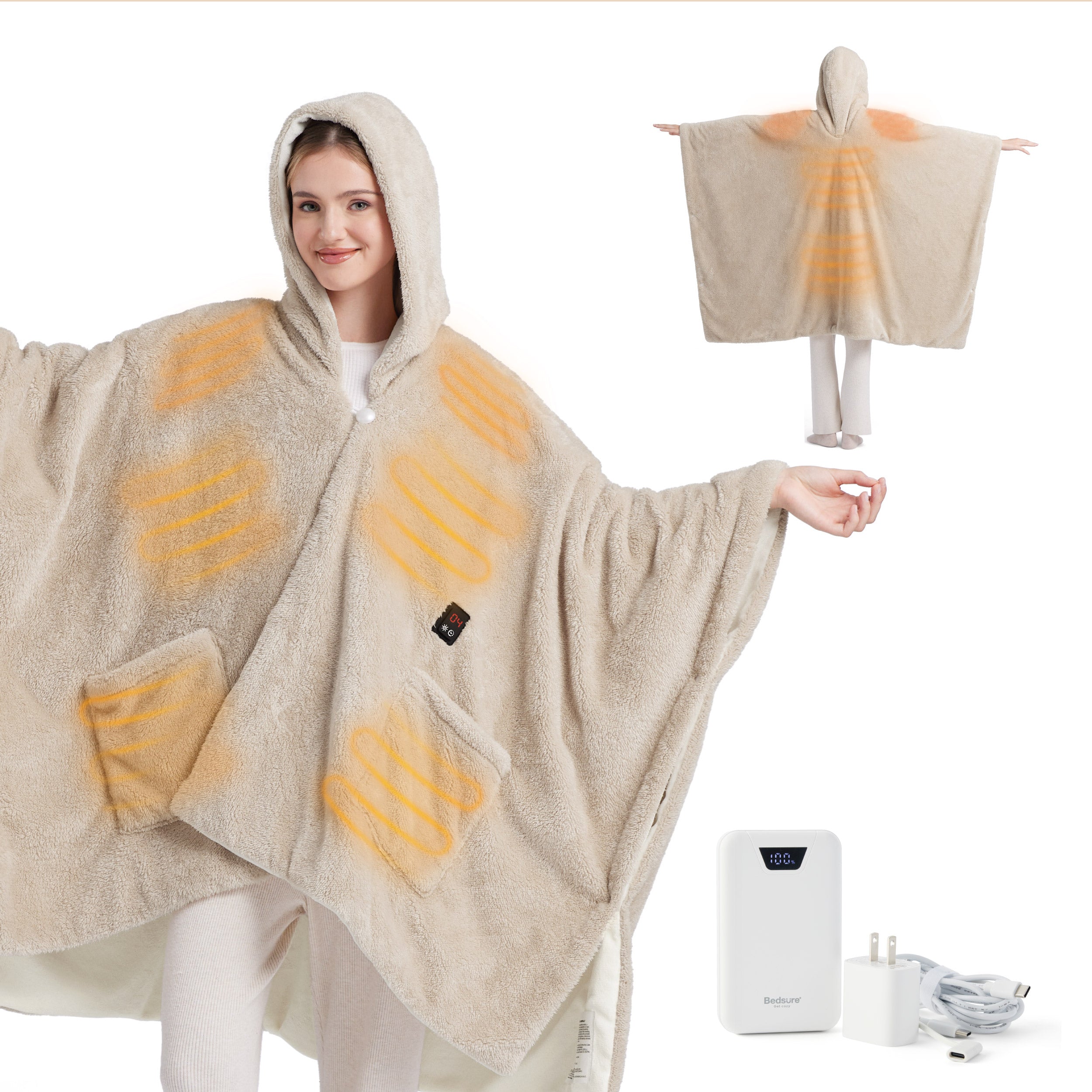 Heated Shaggy Fleece Blanket Hoodie