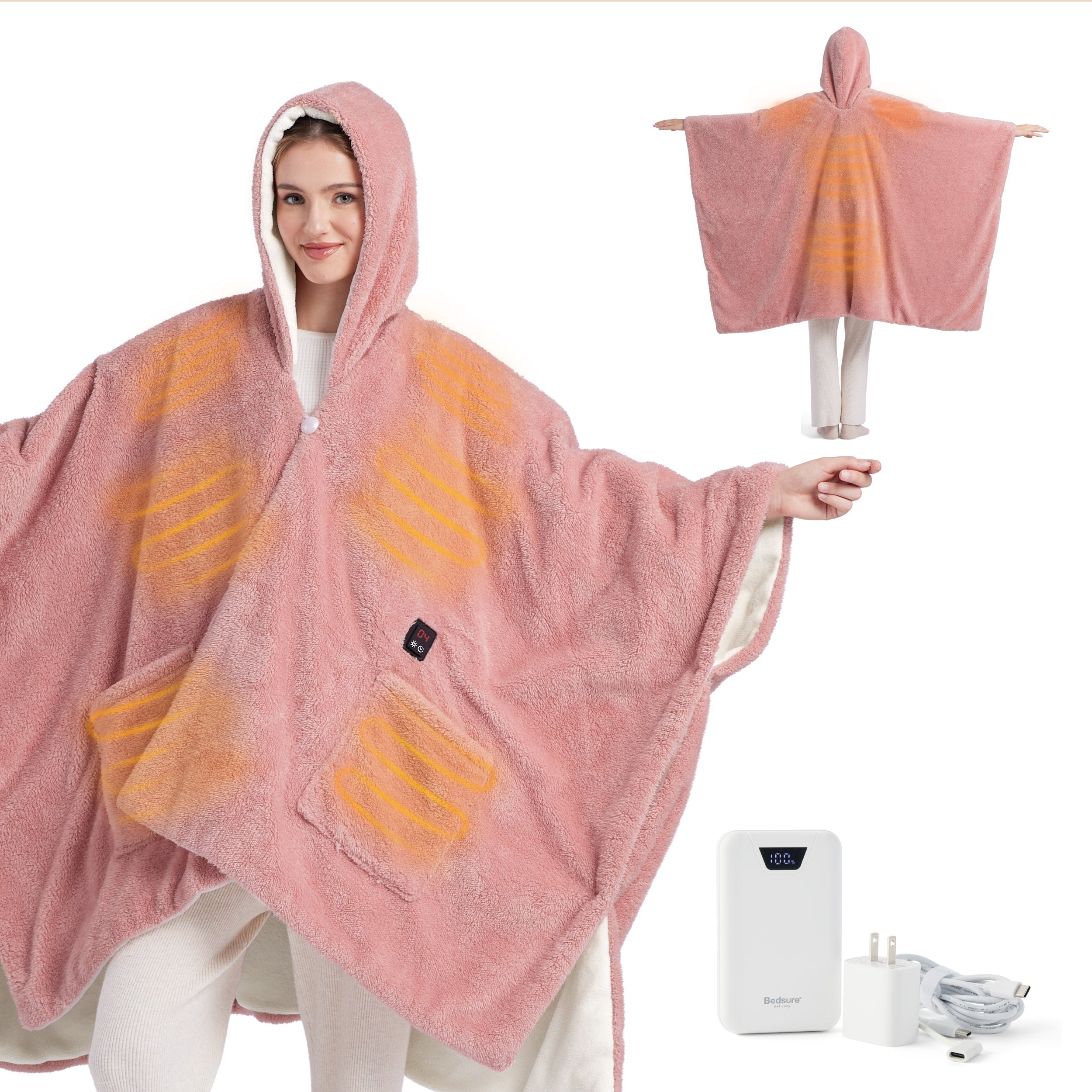 Heated Shaggy Fleece Blanket Hoodie