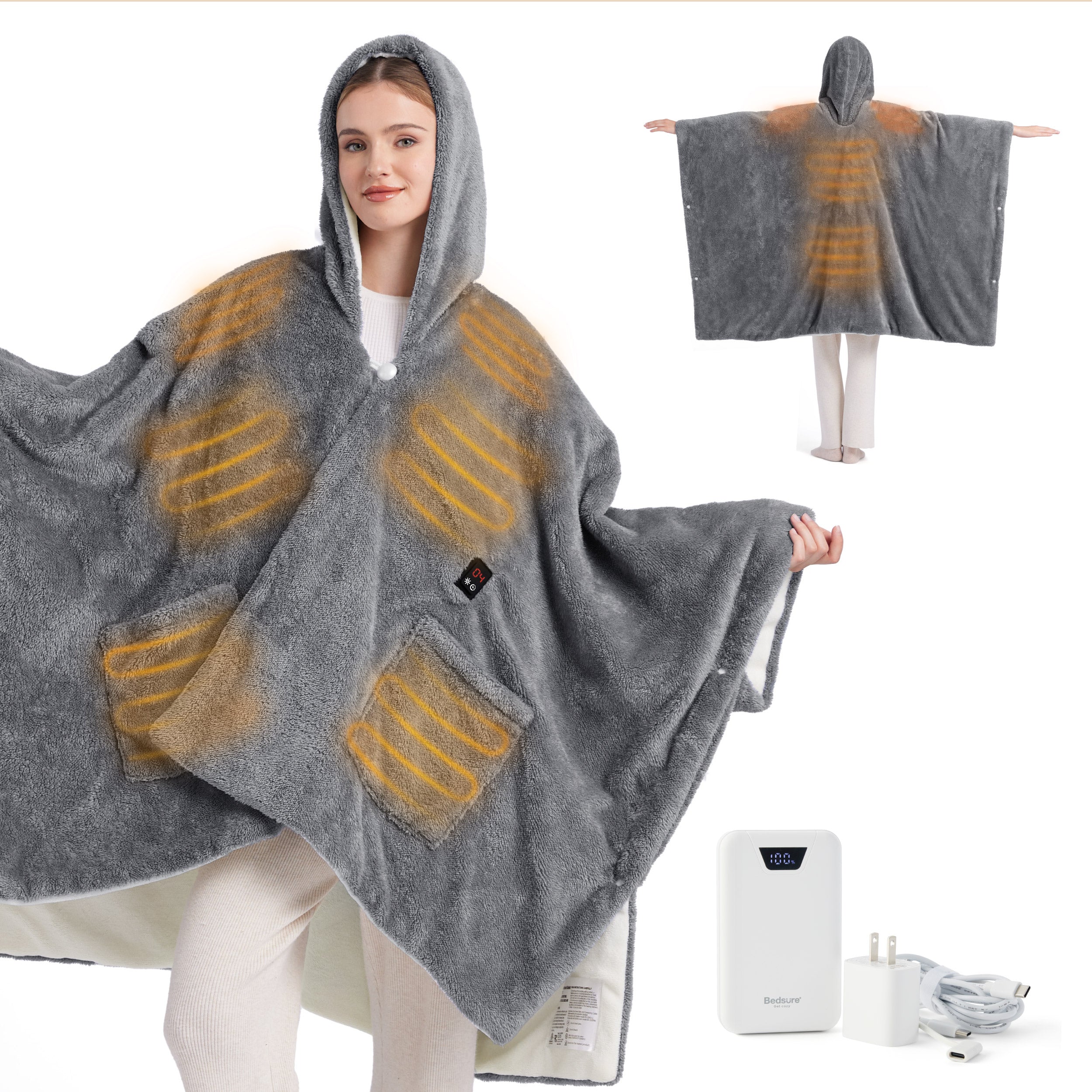 Heated Shaggy Fleece Blanket Hoodie
