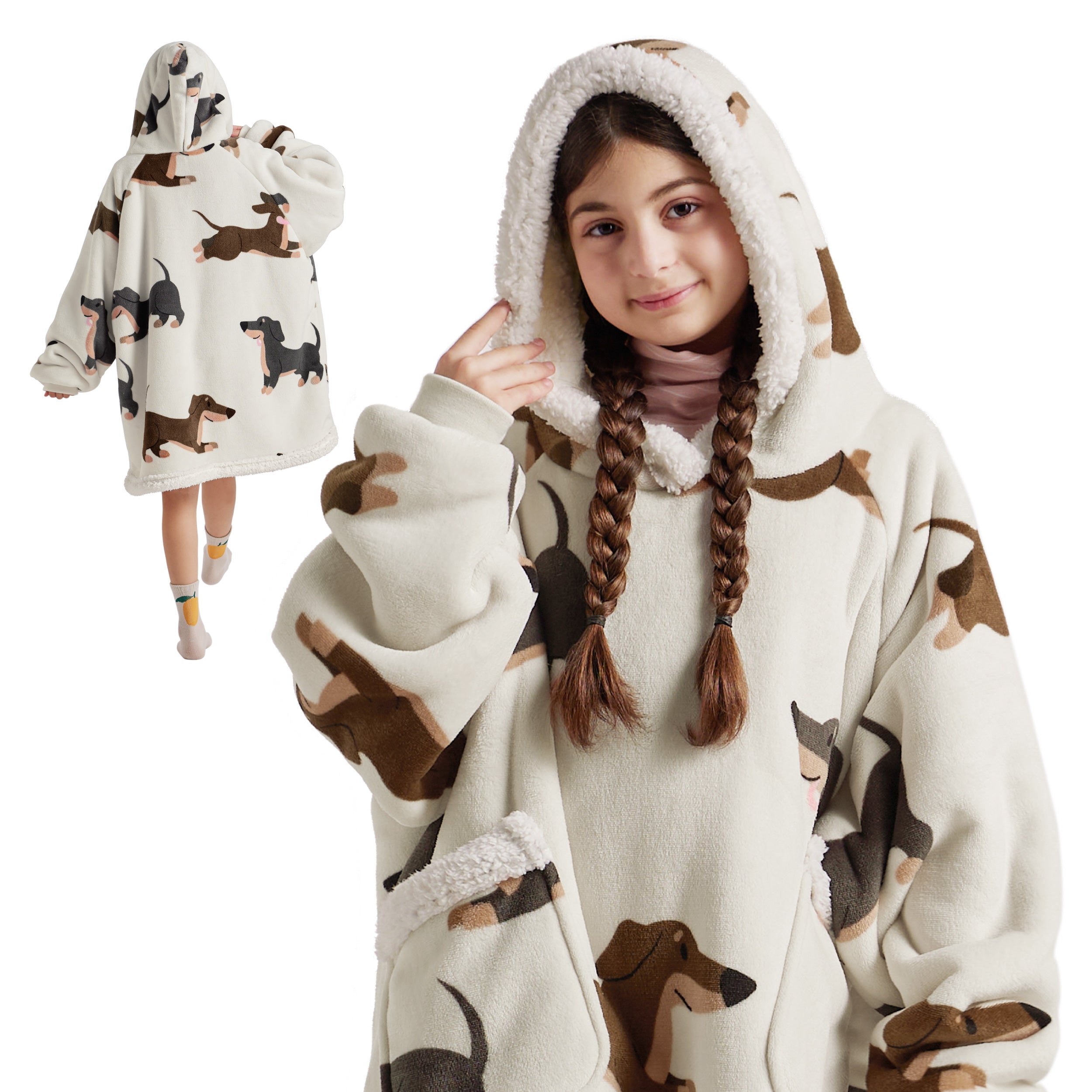 Sherpa Fleece Printed Short Blanket Hoodie