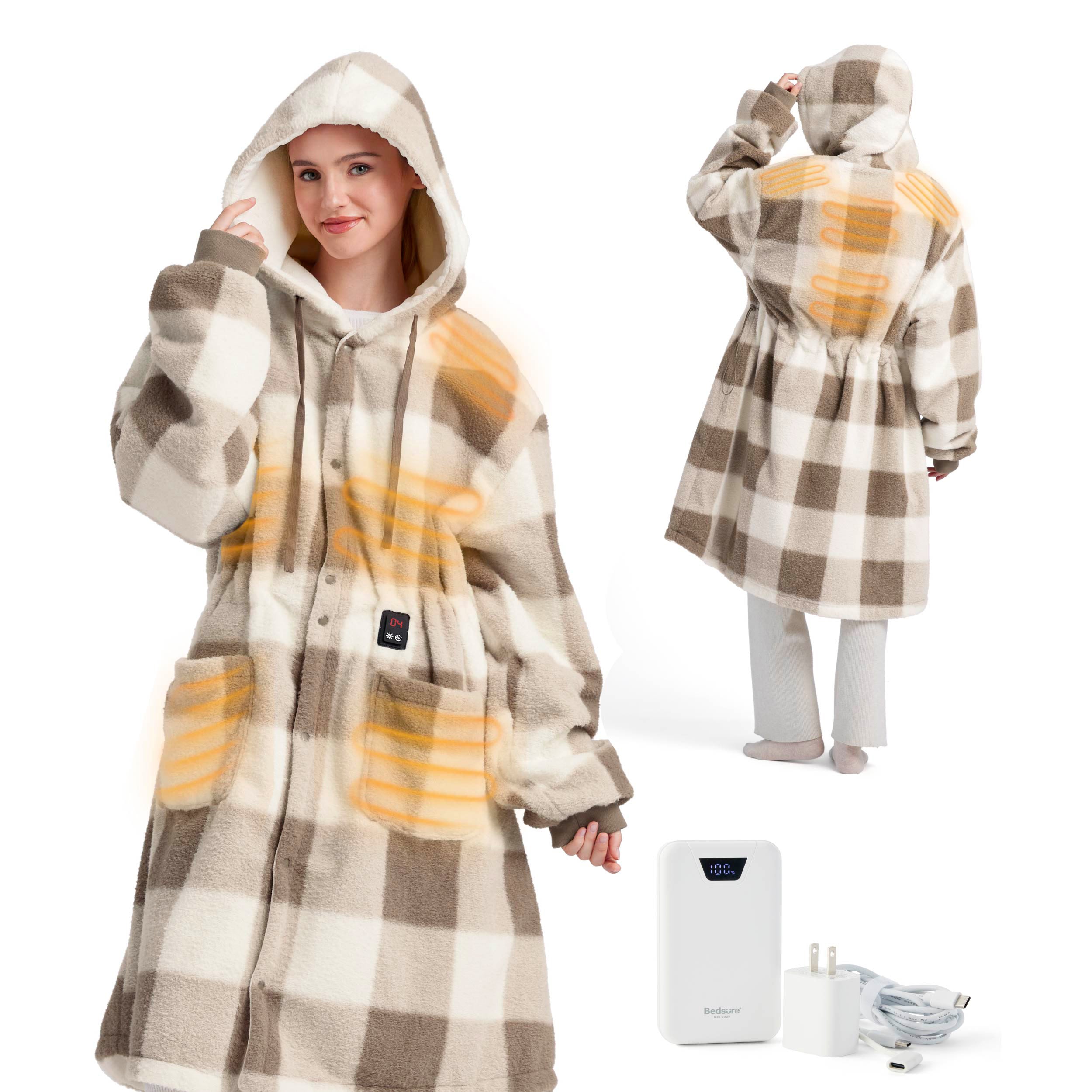 Heated Faux Cashmere Blanket Hoodie