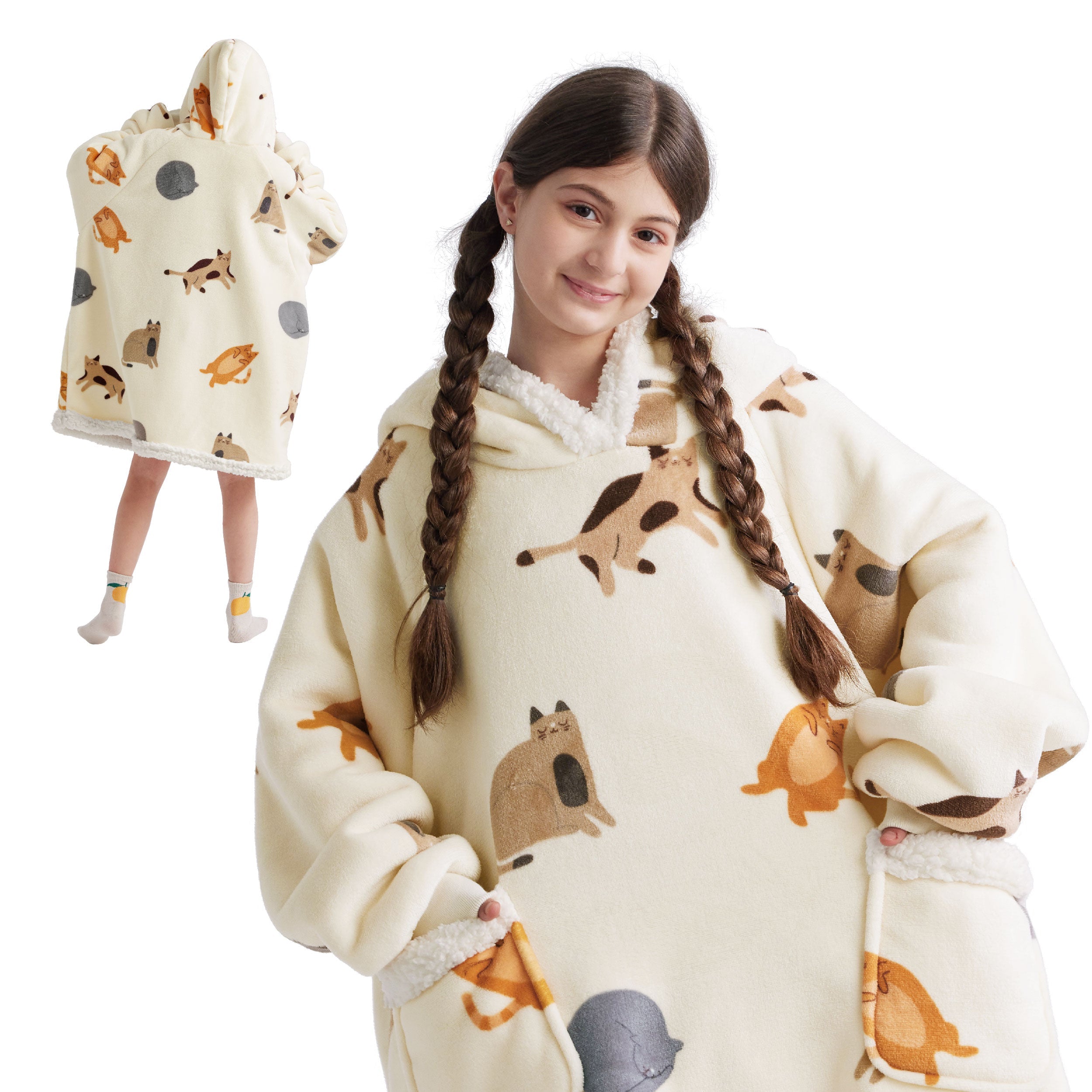 Sherpa Fleece Printed Short Blanket Hoodie
