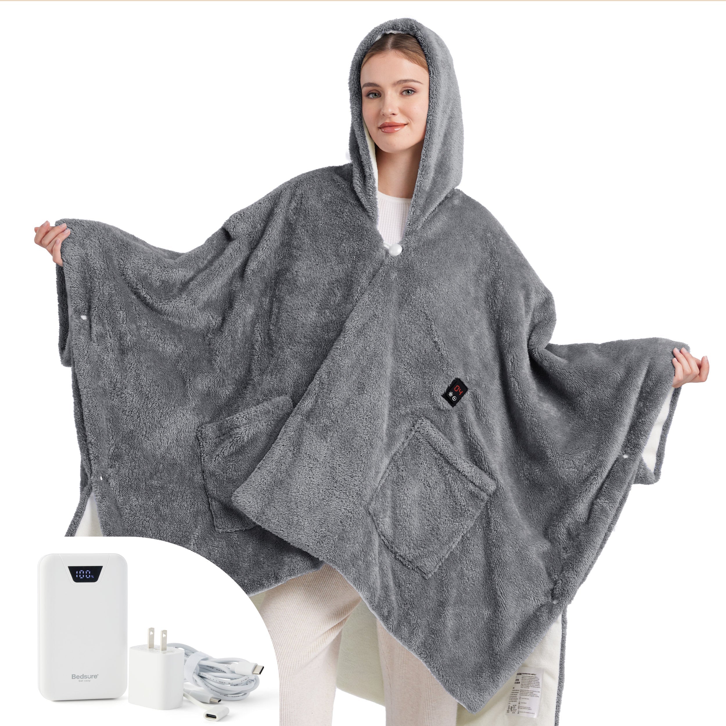 Heated Shaggy Fleece Blanket Hoodie