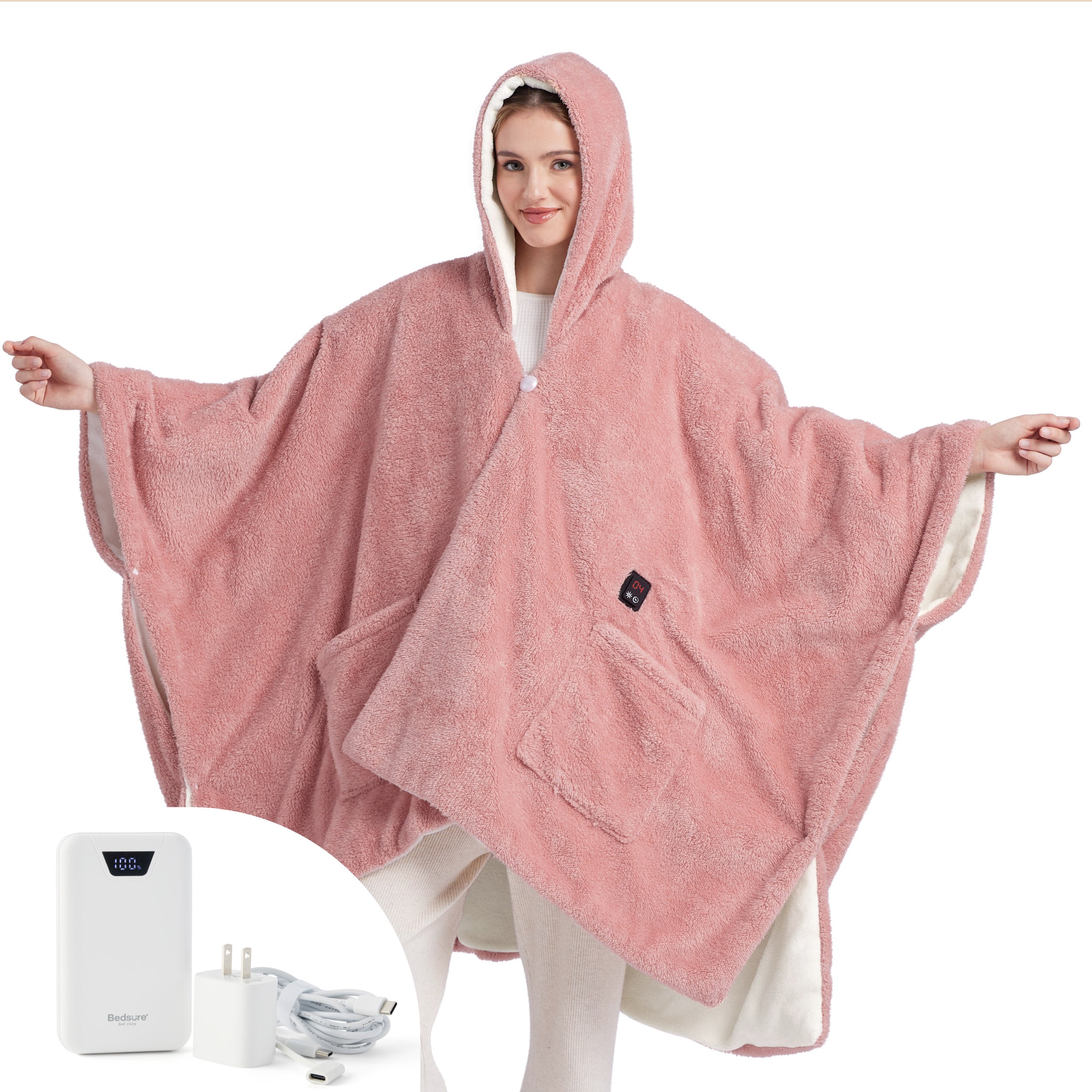 Heated Shaggy Fleece Blanket Hoodie