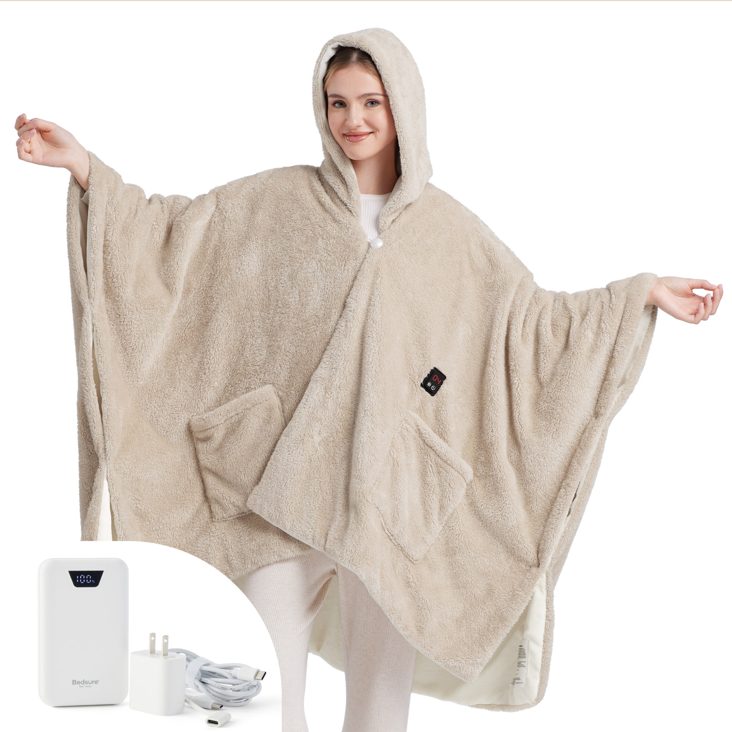 Heated Shaggy Fleece Blanket Hoodie