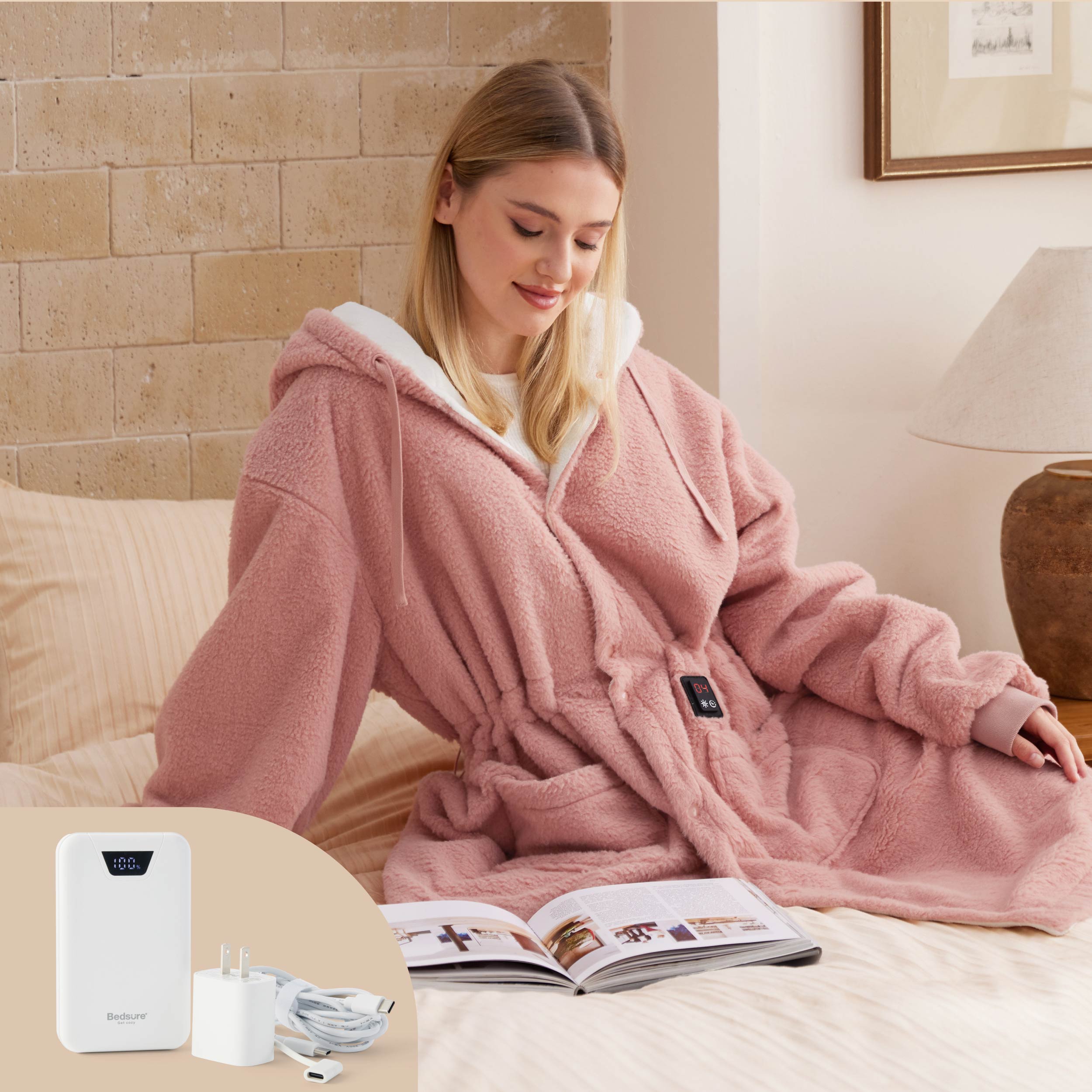 Heated Faux Cashmere Blanket Hoodie