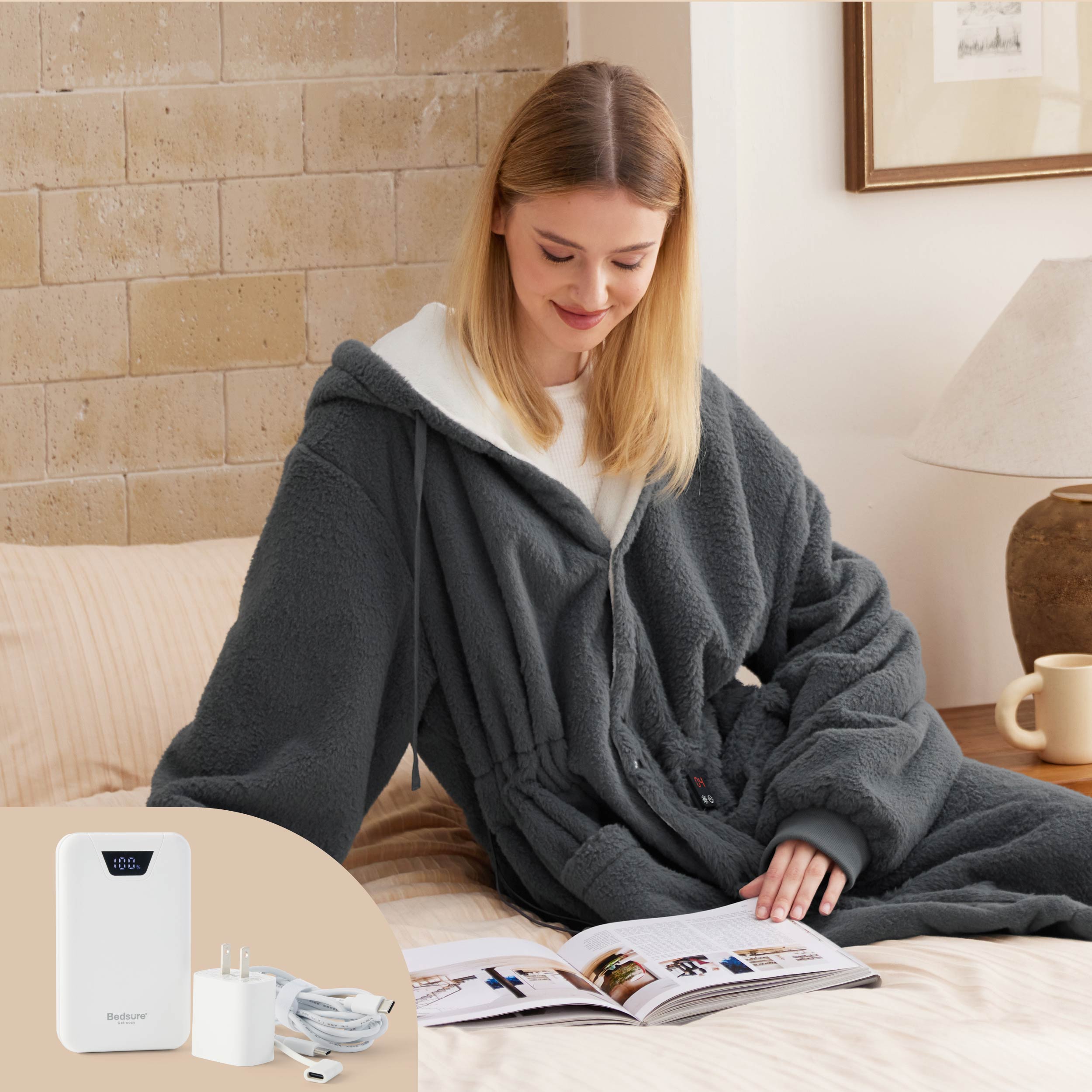 Heated Faux Cashmere Blanket Hoodie