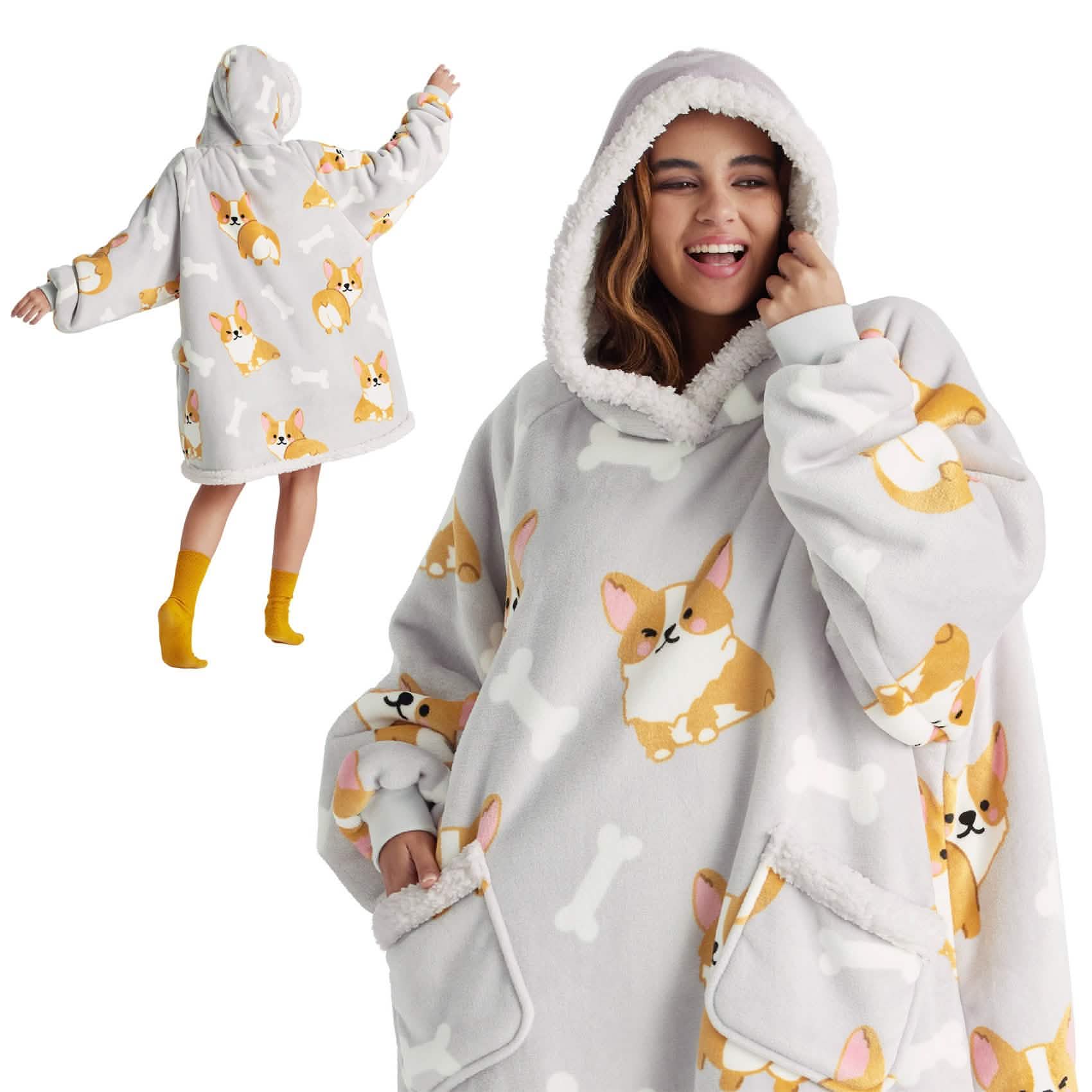 Sherpa Fleece Printed Short Blanket Hoodie