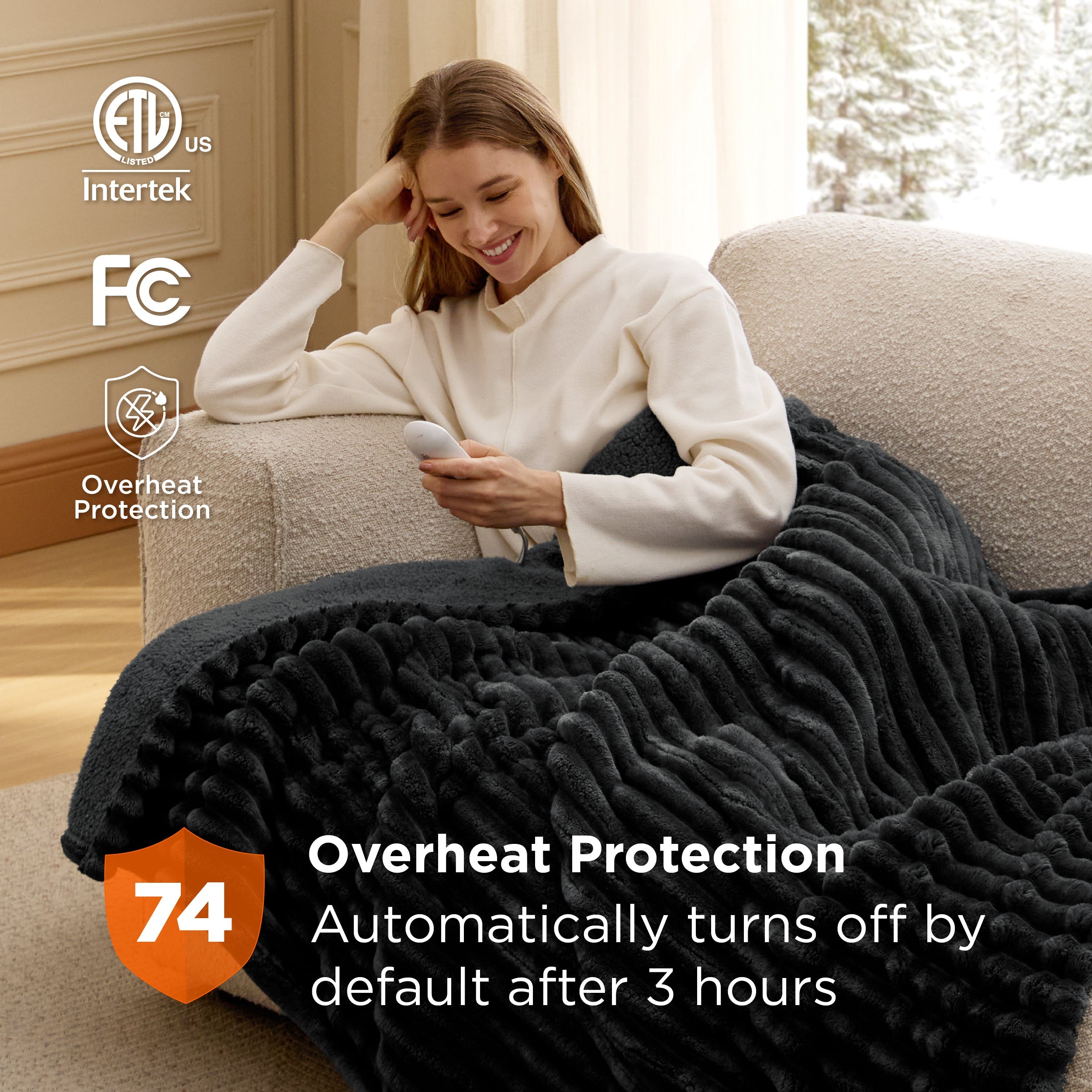 Striped Flannel Heated Blanket