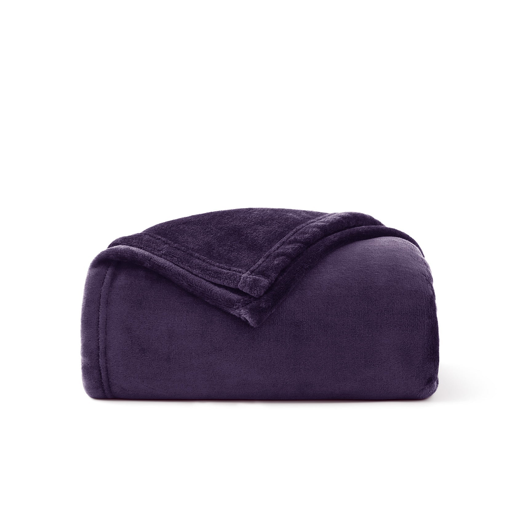 GentleSoft Flannel Fleece Blanket in deep purple, folded to show plush texture and subtle stitching. 280gsm polyester.