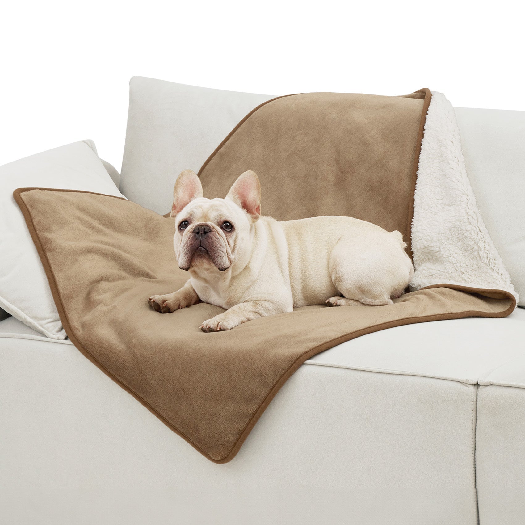 Reversible Sherpa and Microfiber Fleece Dog Blanket