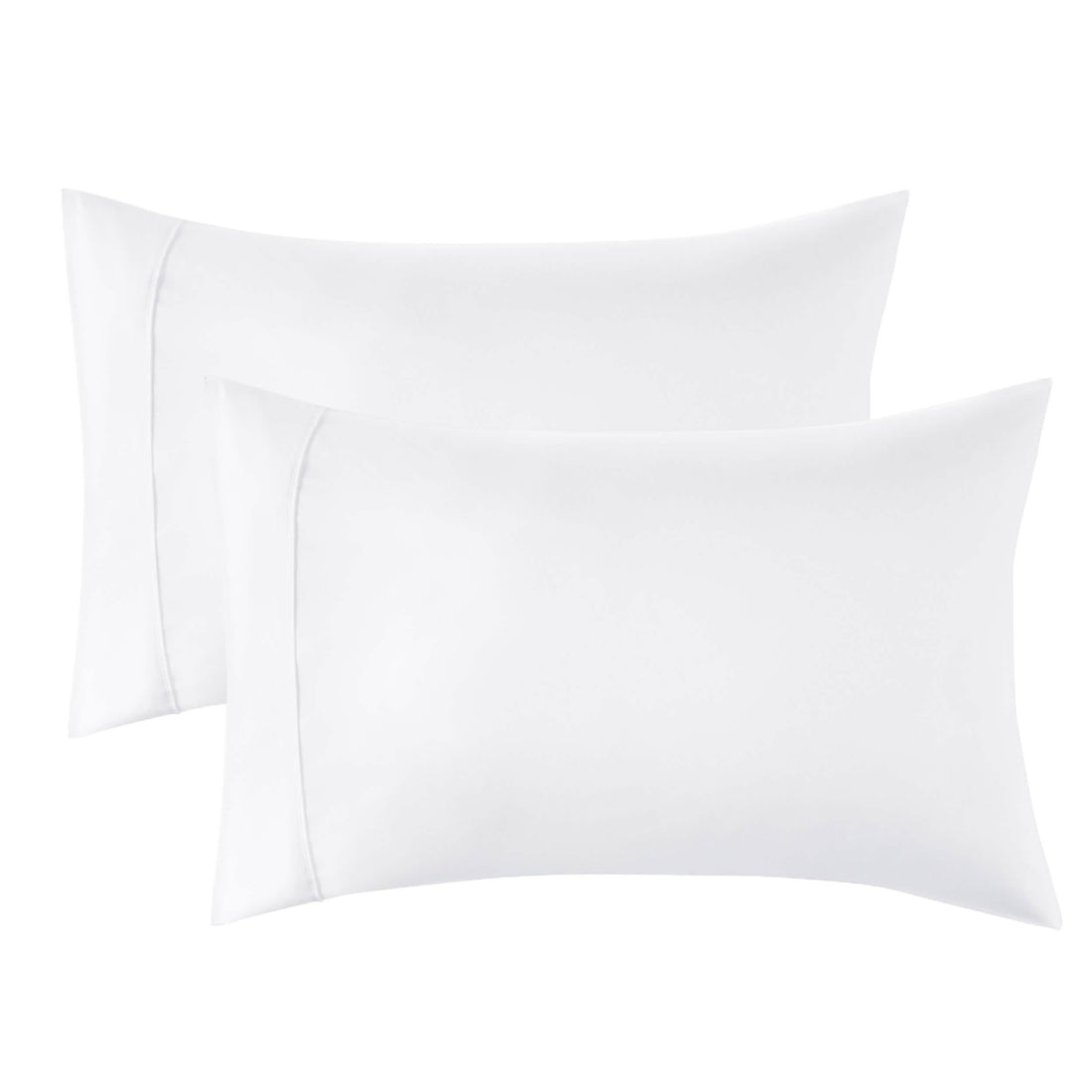 Two white GentleSoft microfiber pillowcases with envelope closure and stitched detail.