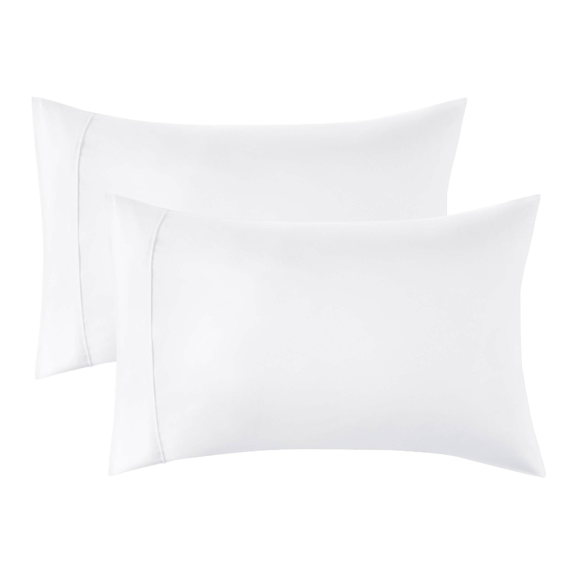 Two white GentleSoft microfiber pillowcases with envelope closure and stitched detail.