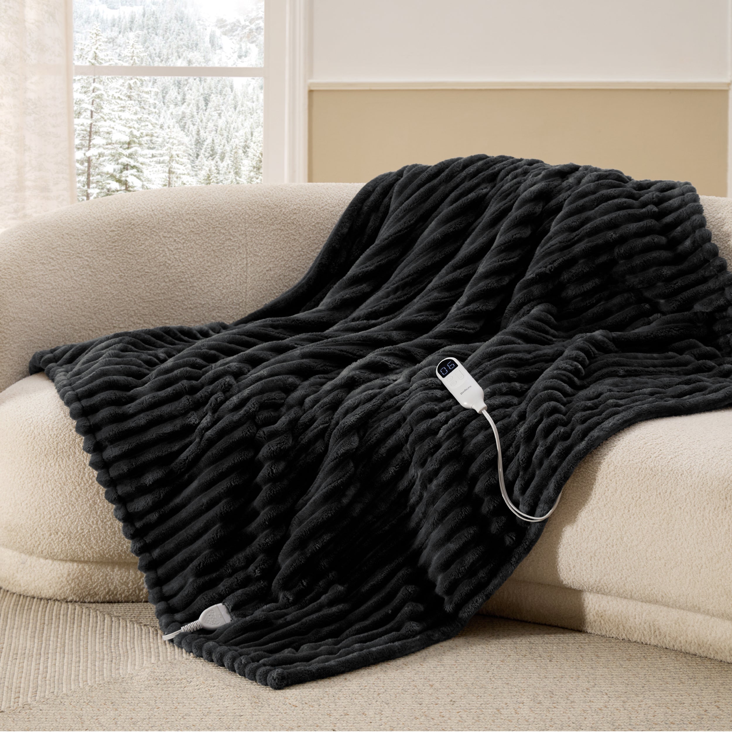 Striped Flannel Heated Blanket