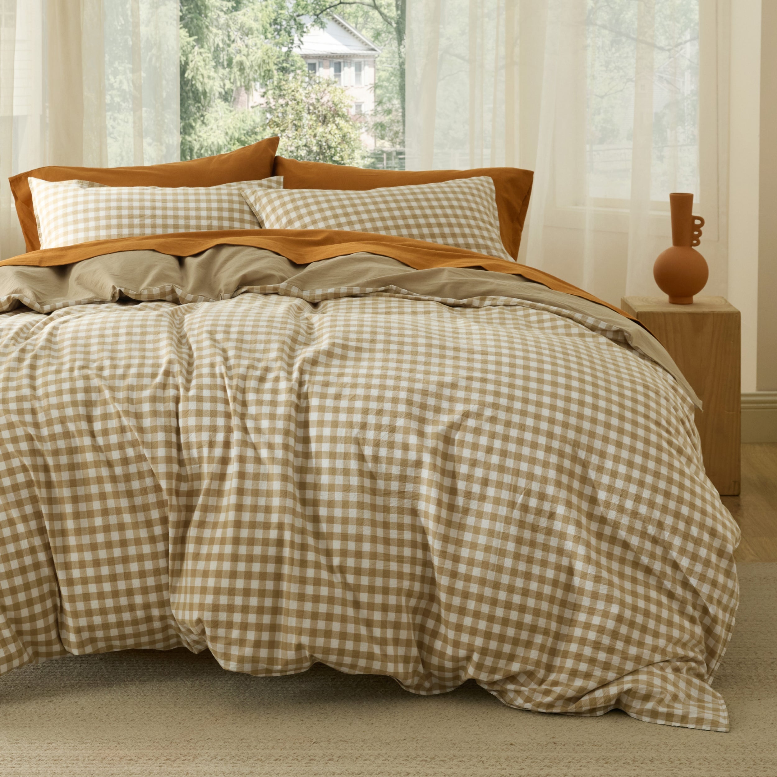GentleSoft® Gingham Washed Cotton Duvet Cover Set