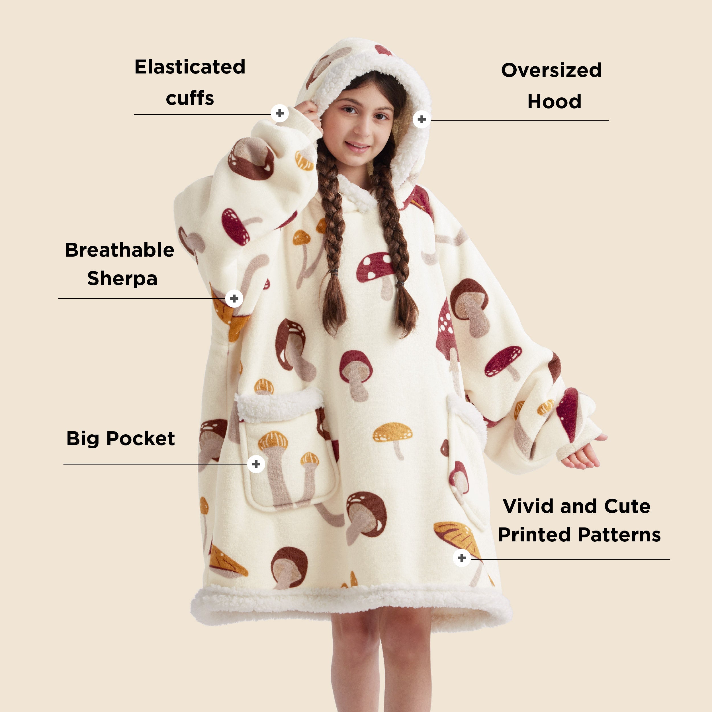 Sherpa Fleece Printed Short Blanket Hoodie