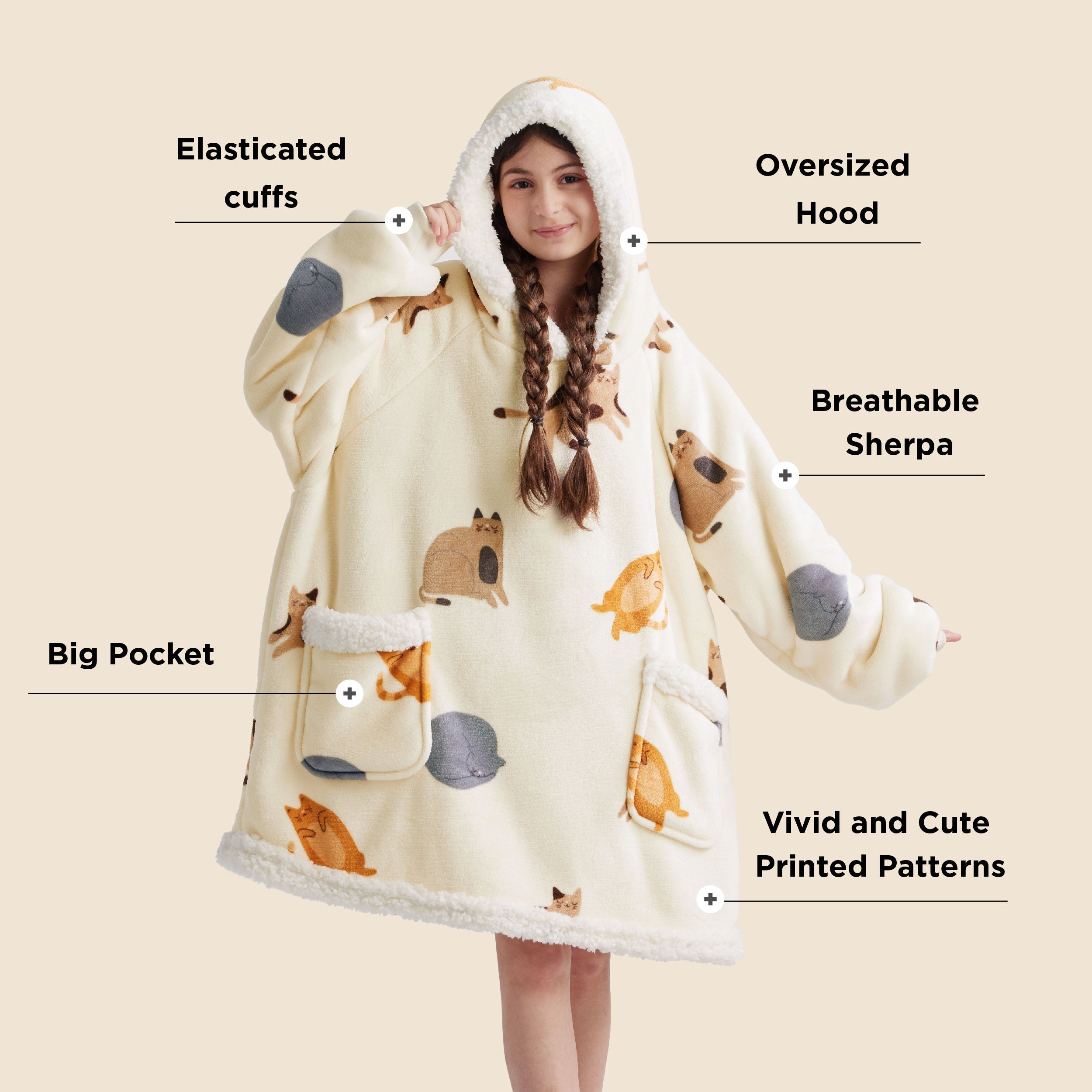 Sherpa Fleece Printed Short Blanket Hoodie