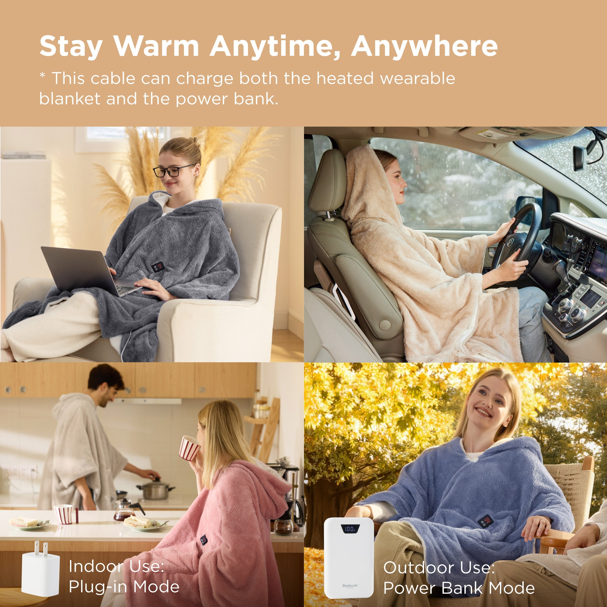 Heated Shaggy Fleece Blanket Hoodie