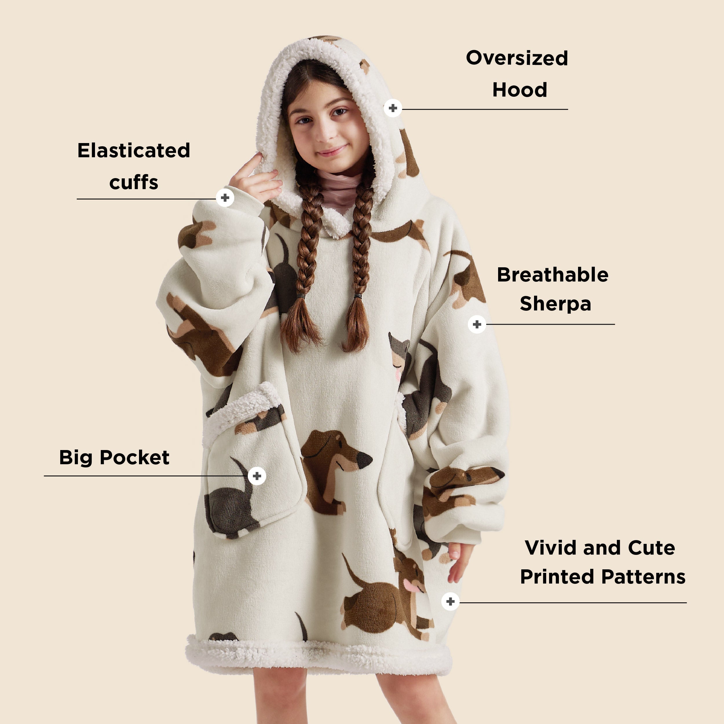 Sherpa Fleece Printed Short Blanket Hoodie