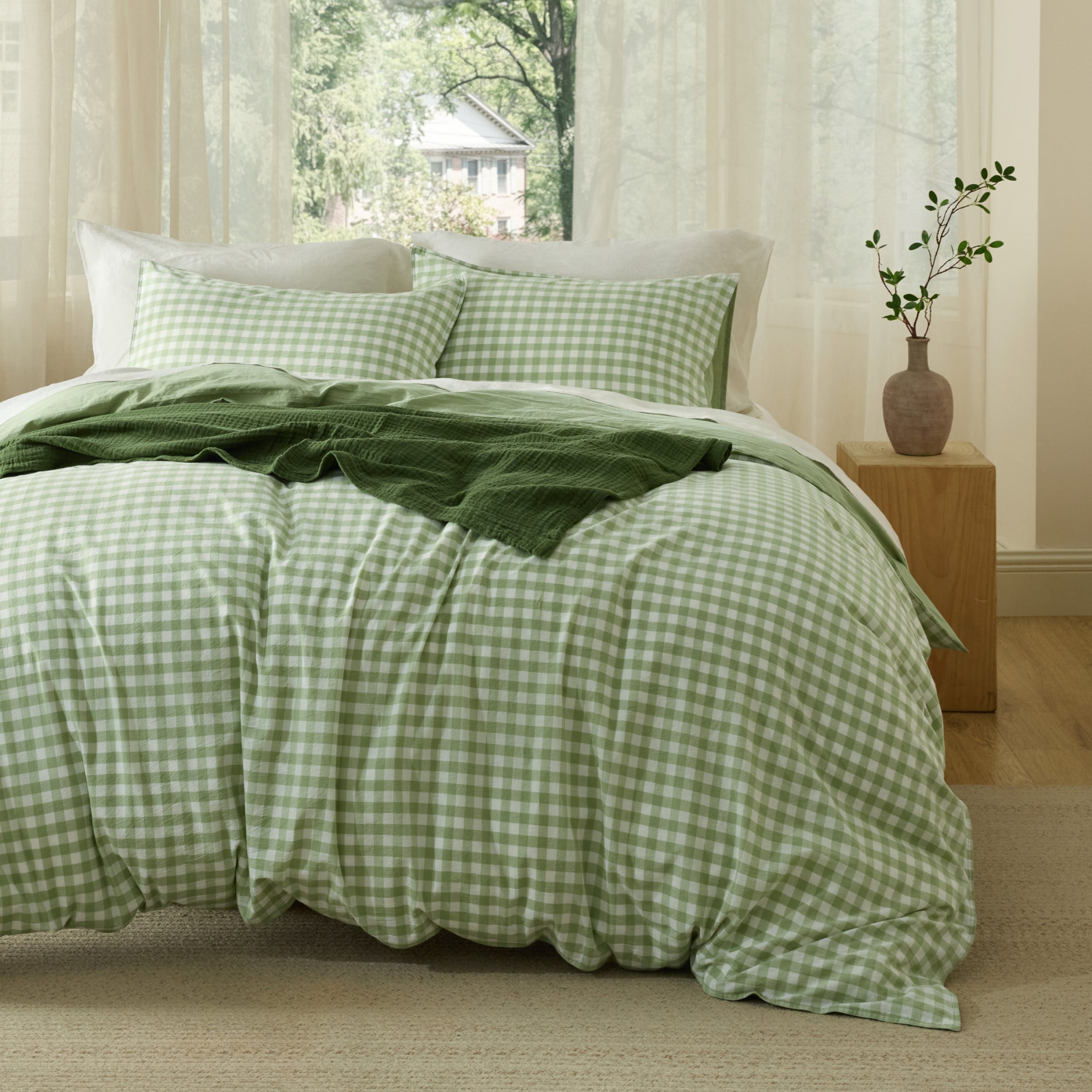 GentleSoft® Gingham Washed Cotton Duvet Cover Set