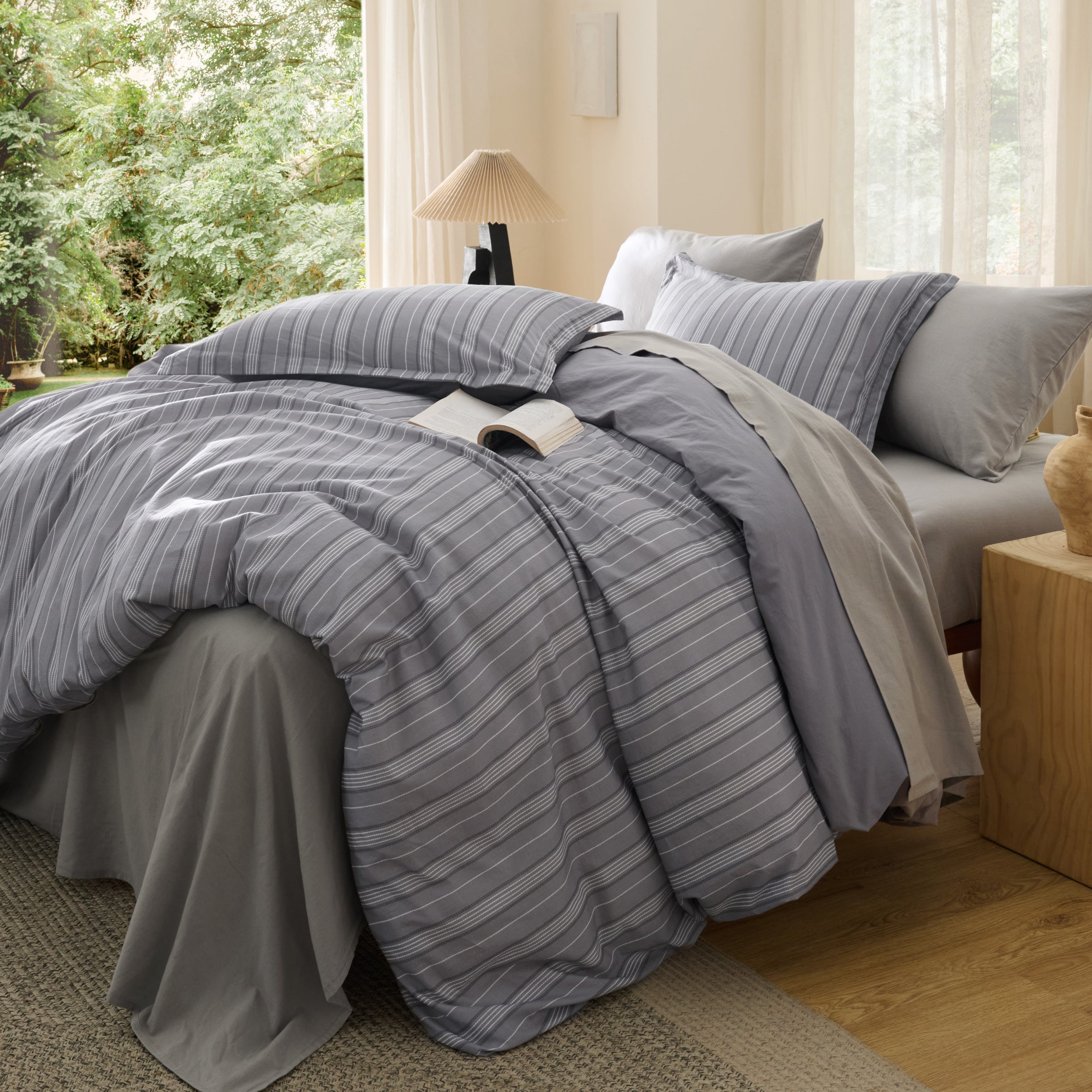 GentleSoft® Striped Washed Cotton Duvet Cover Set