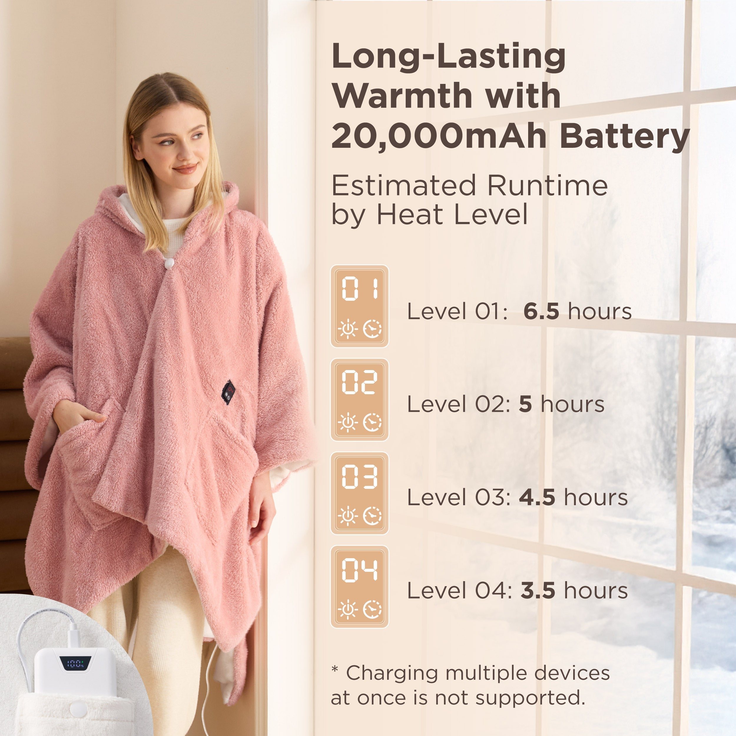 Heated Shaggy Fleece Blanket Hoodie