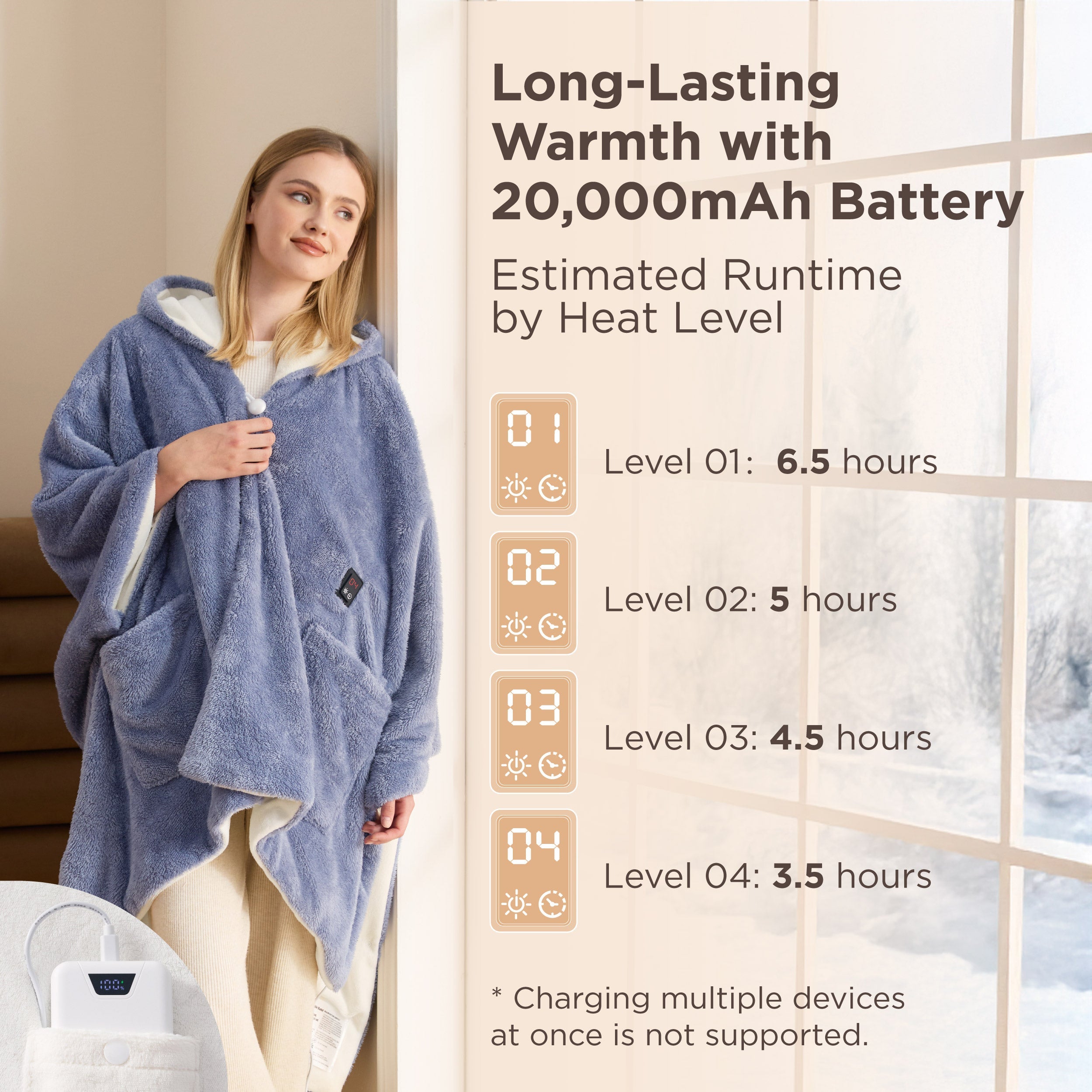 Heated Shaggy Fleece Blanket Hoodie