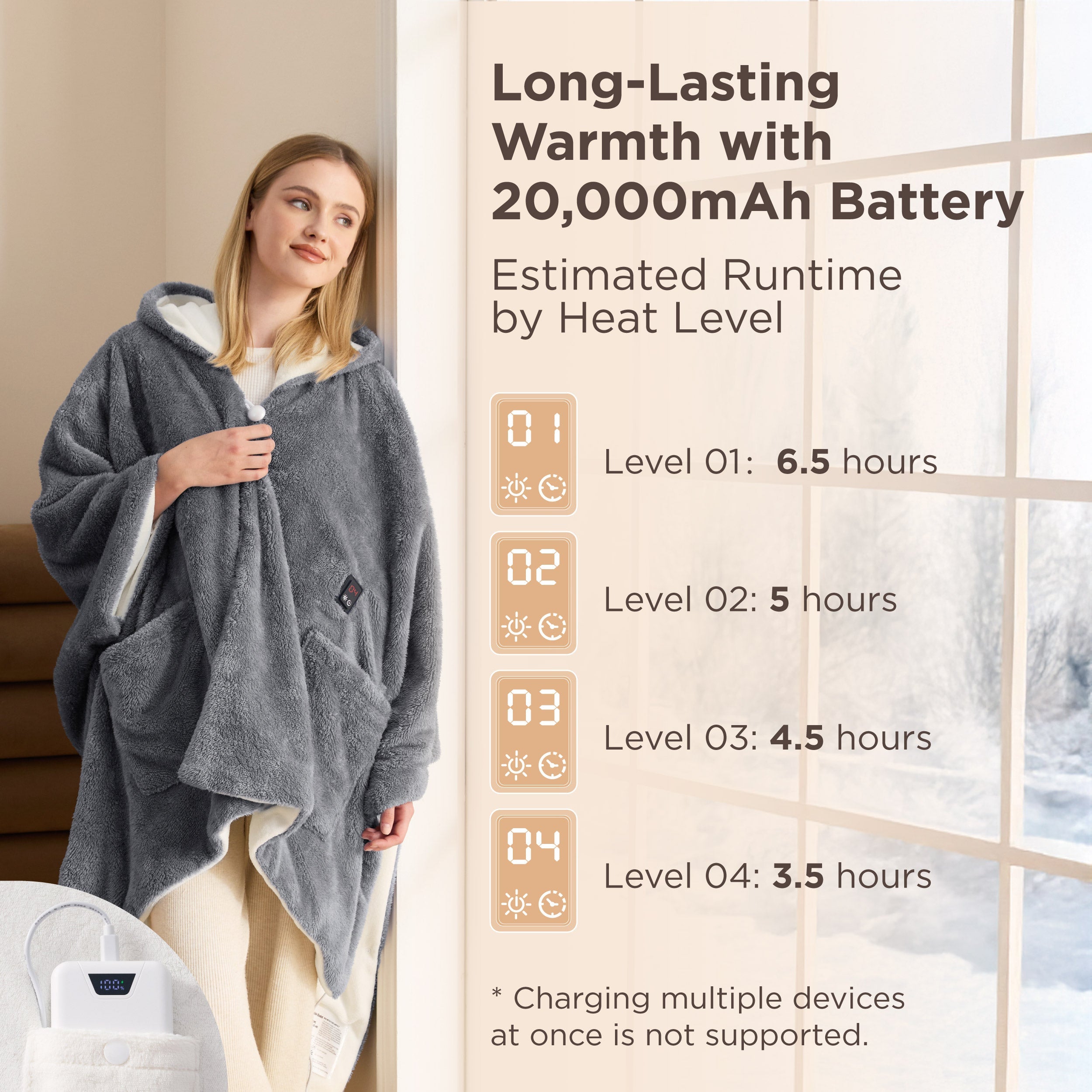 Heated Shaggy Fleece Blanket Hoodie