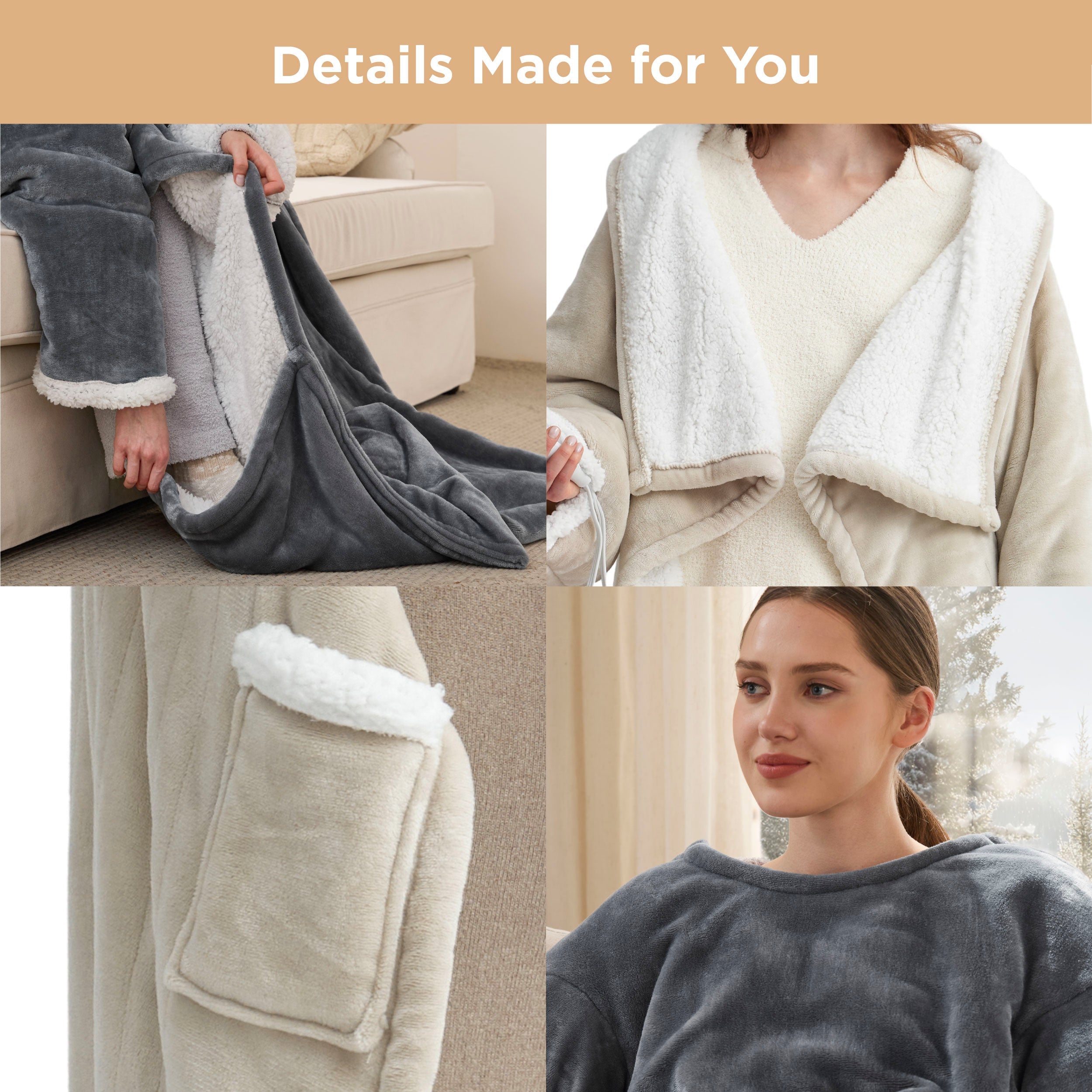 Full-body Sherpa Fleece Wearable Heated Blanket