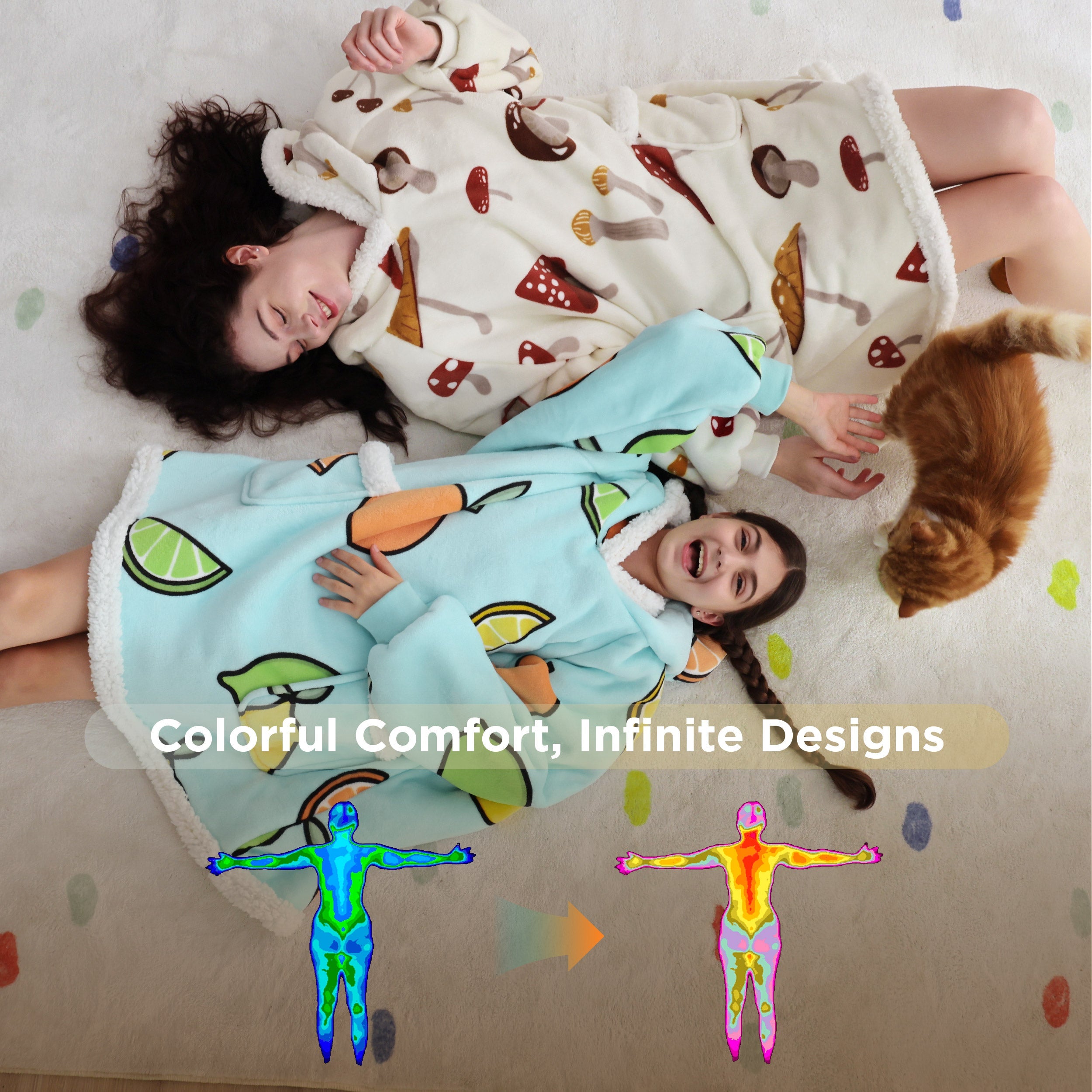 Sherpa Fleece Printed Short Blanket Hoodie