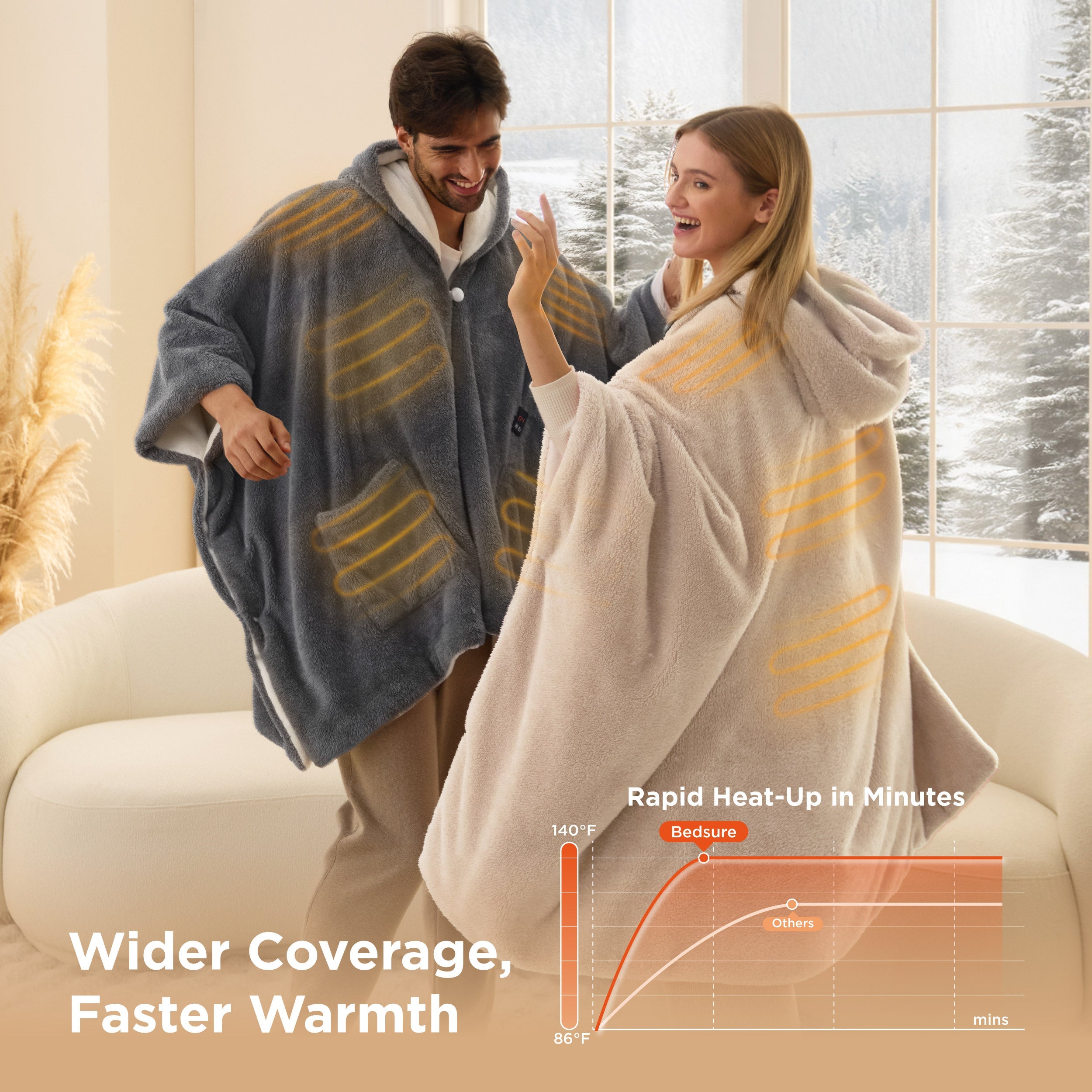Heated Shaggy Fleece Blanket Hoodie