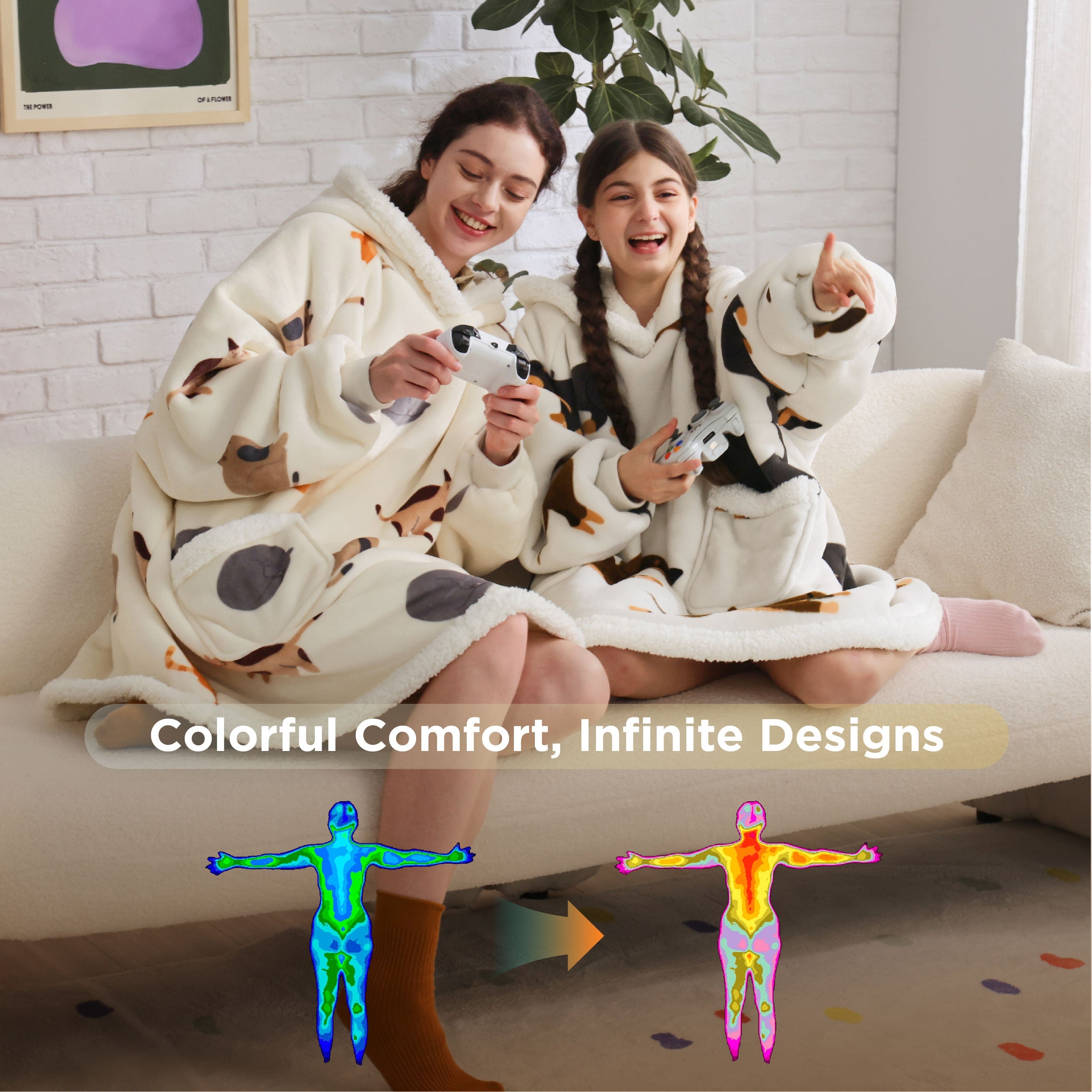 Sherpa Fleece Printed Short Blanket Hoodie