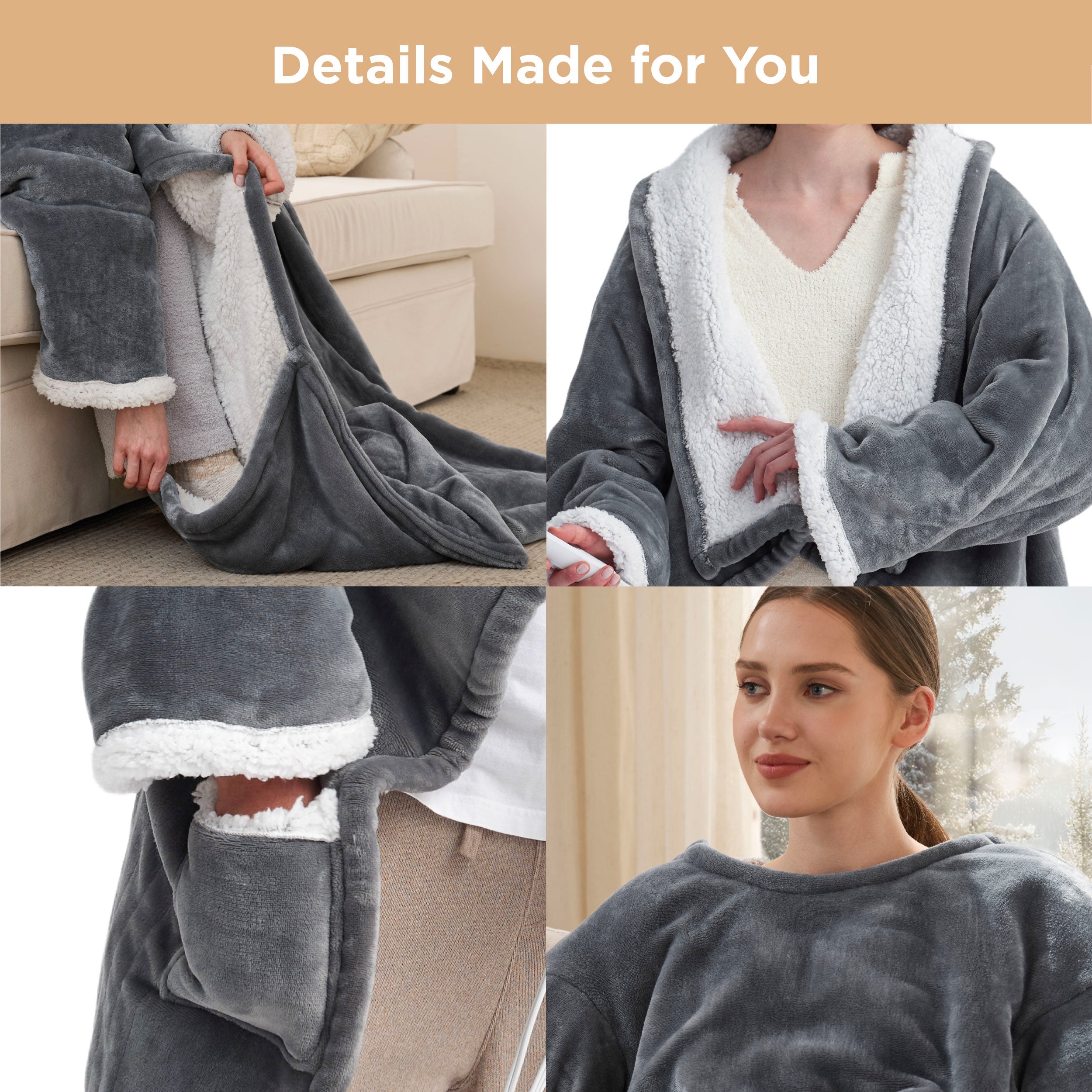 Full-body Sherpa Fleece Wearable Heated Blanket