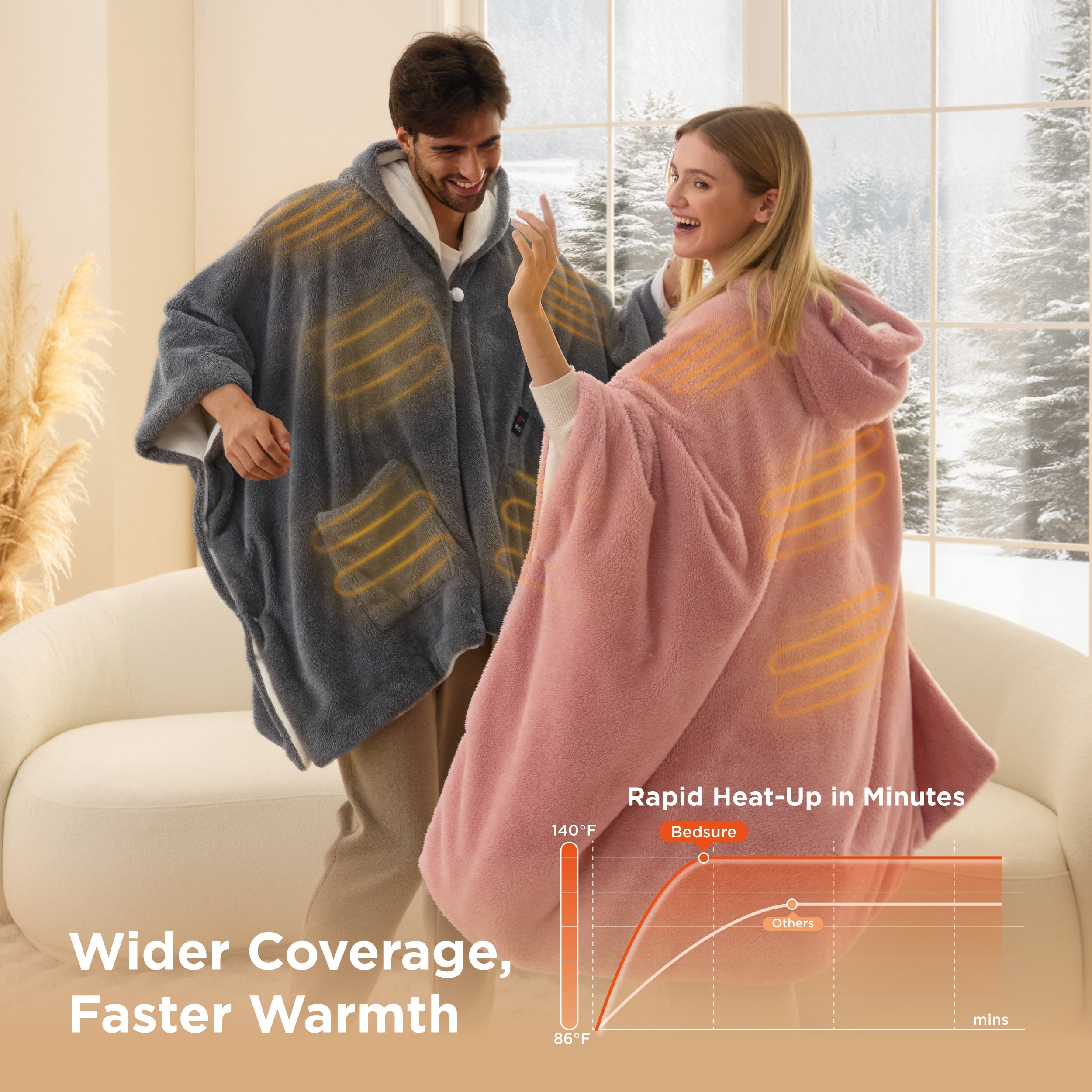 Heated Shaggy Fleece Blanket Hoodie
