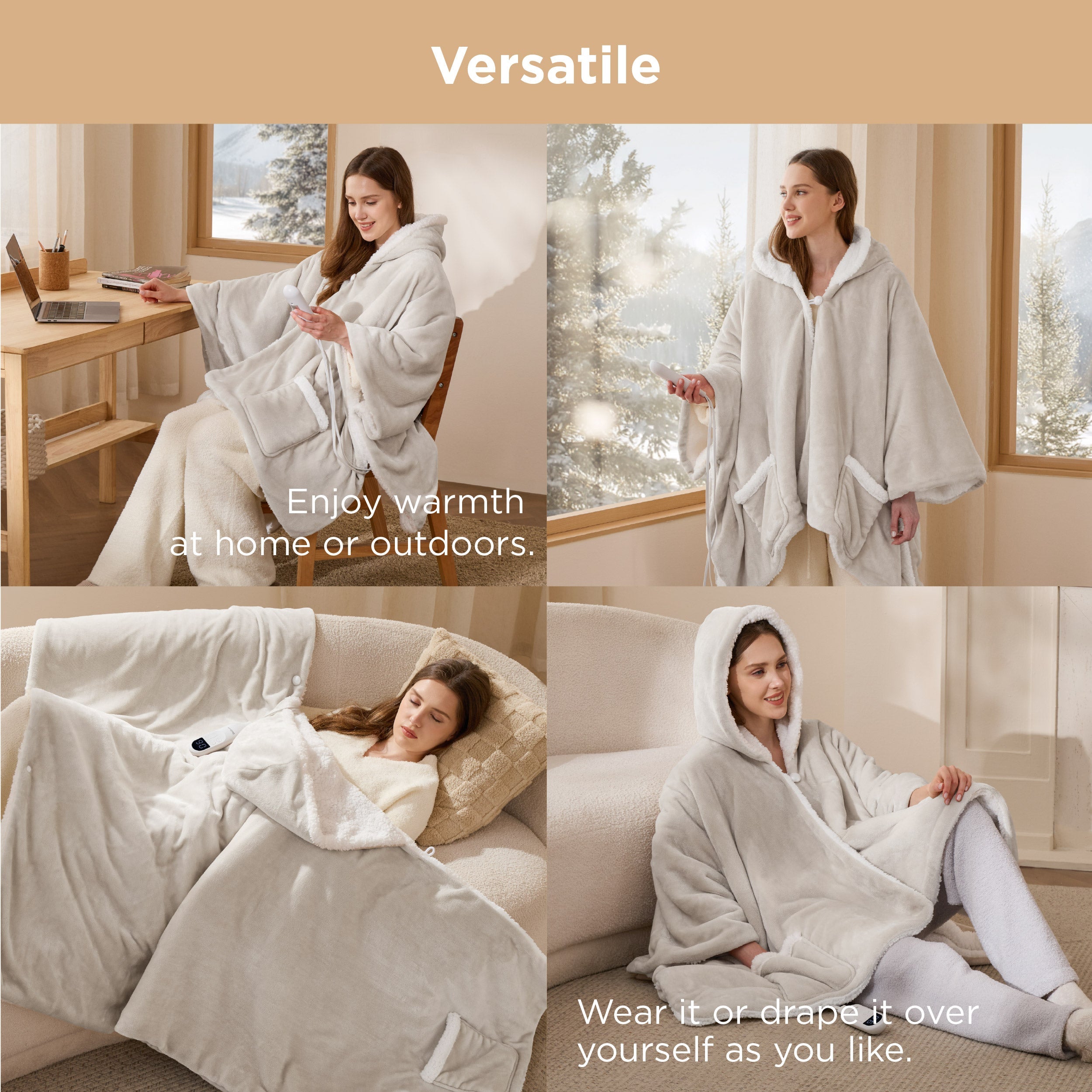 Heated Sherpa Fleece Blanket Hoodie