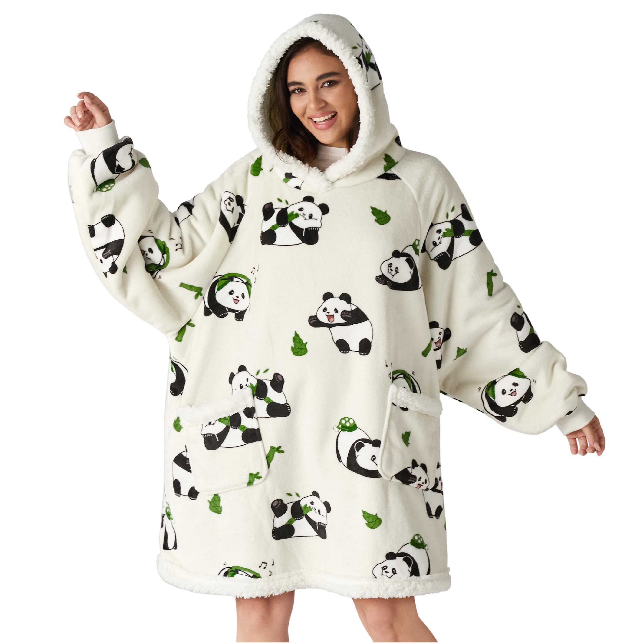 Sherpa Fleece Printed Short Blanket Hoodie