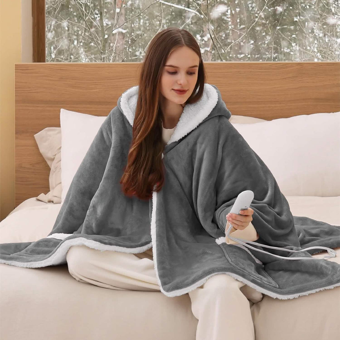 GentleSoft™ Heated Sherpa Fleece Blanket Hoodie