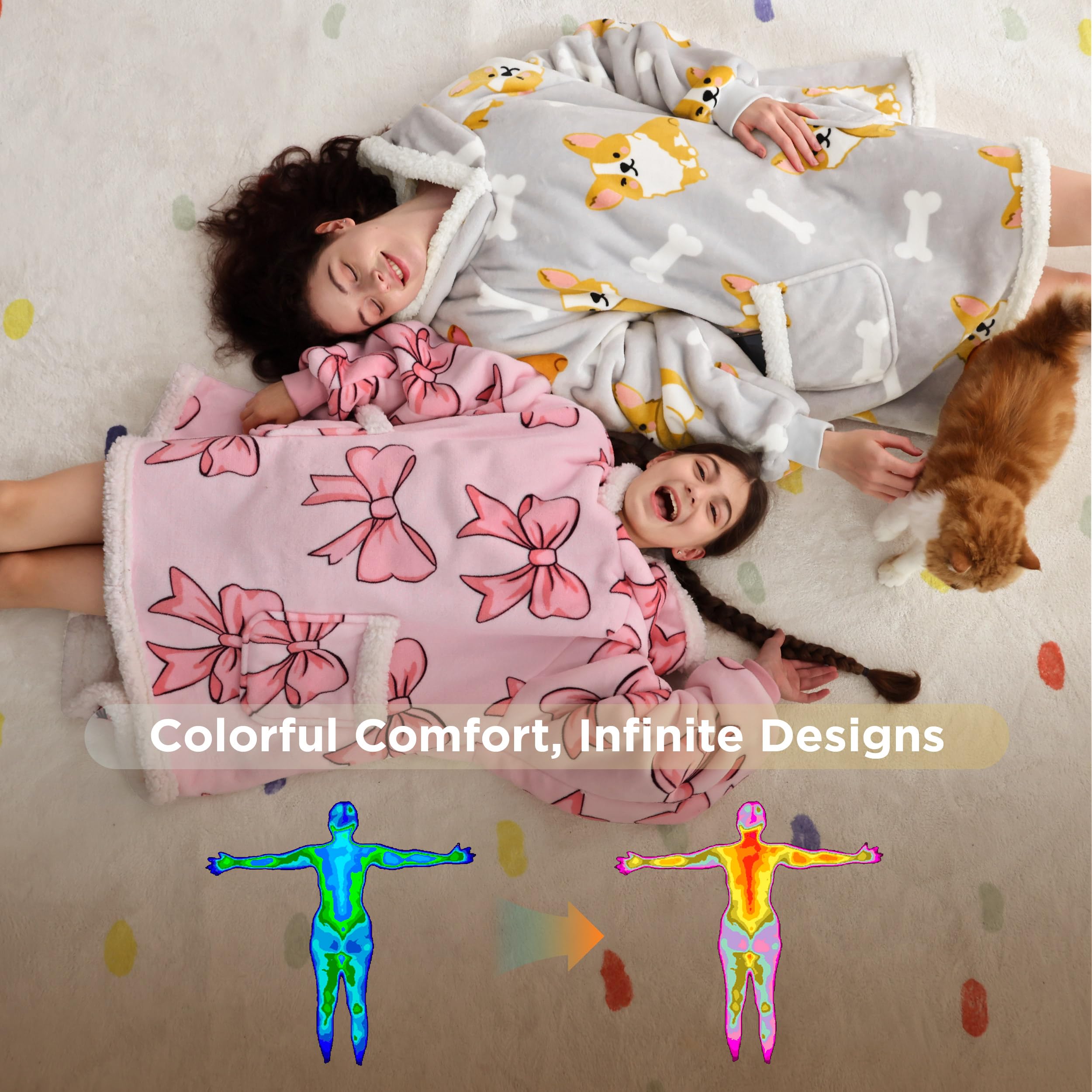 Sherpa Fleece Printed Short Blanket Hoodie