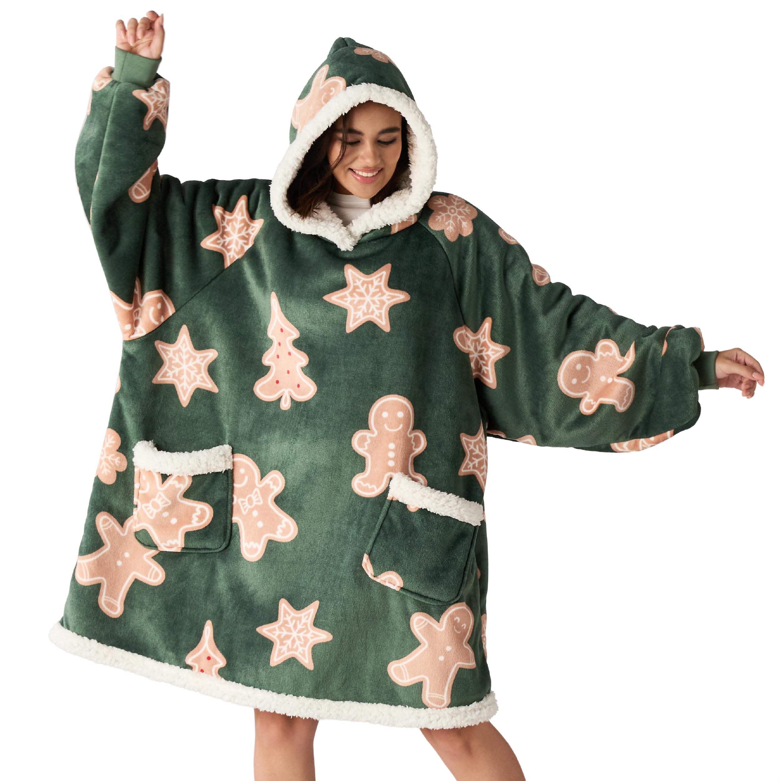 Sherpa Fleece Printed Short Blanket Hoodie
