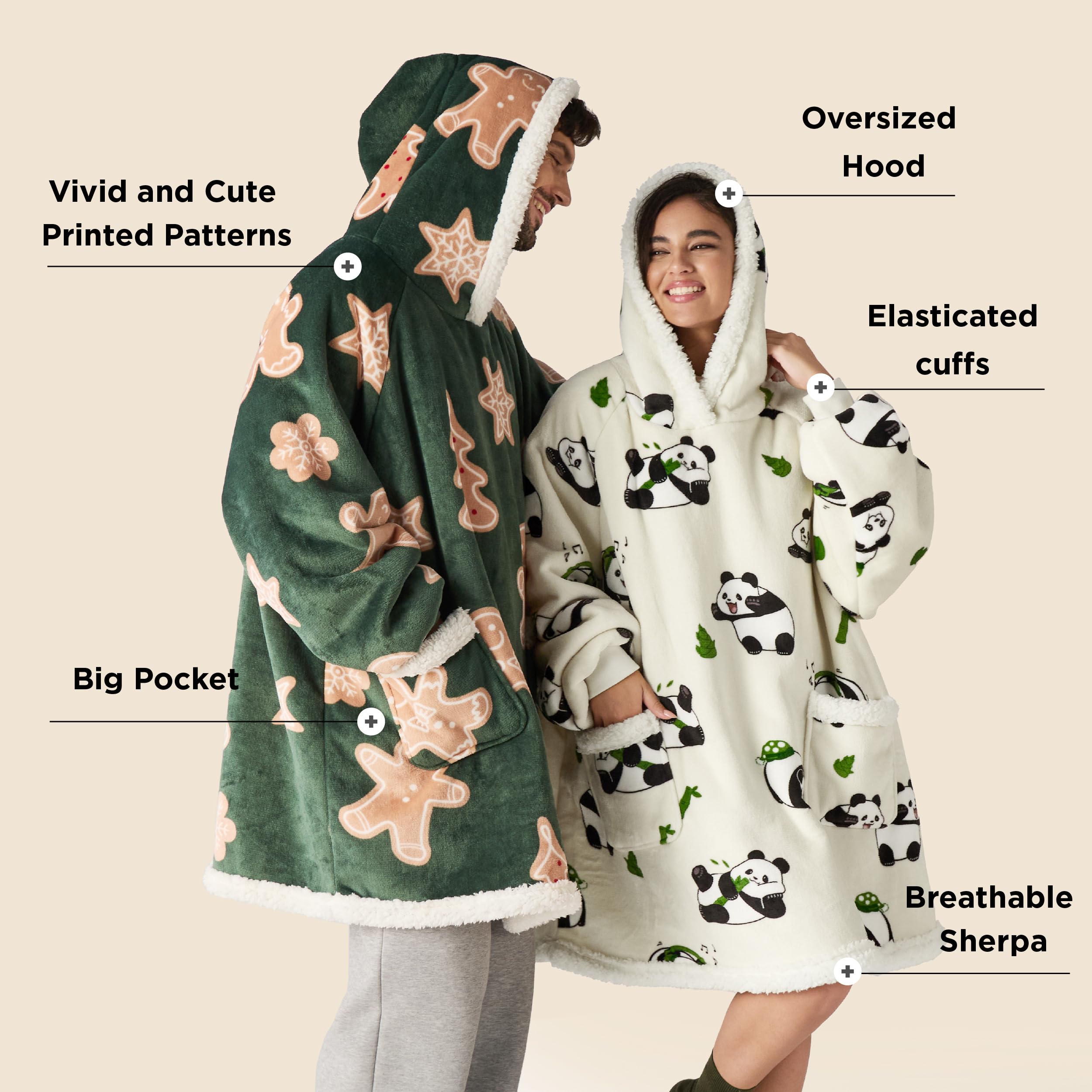 Sherpa Fleece Printed Short Blanket Hoodie