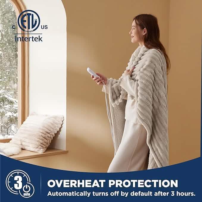 Striped Flannel Heated Blanket