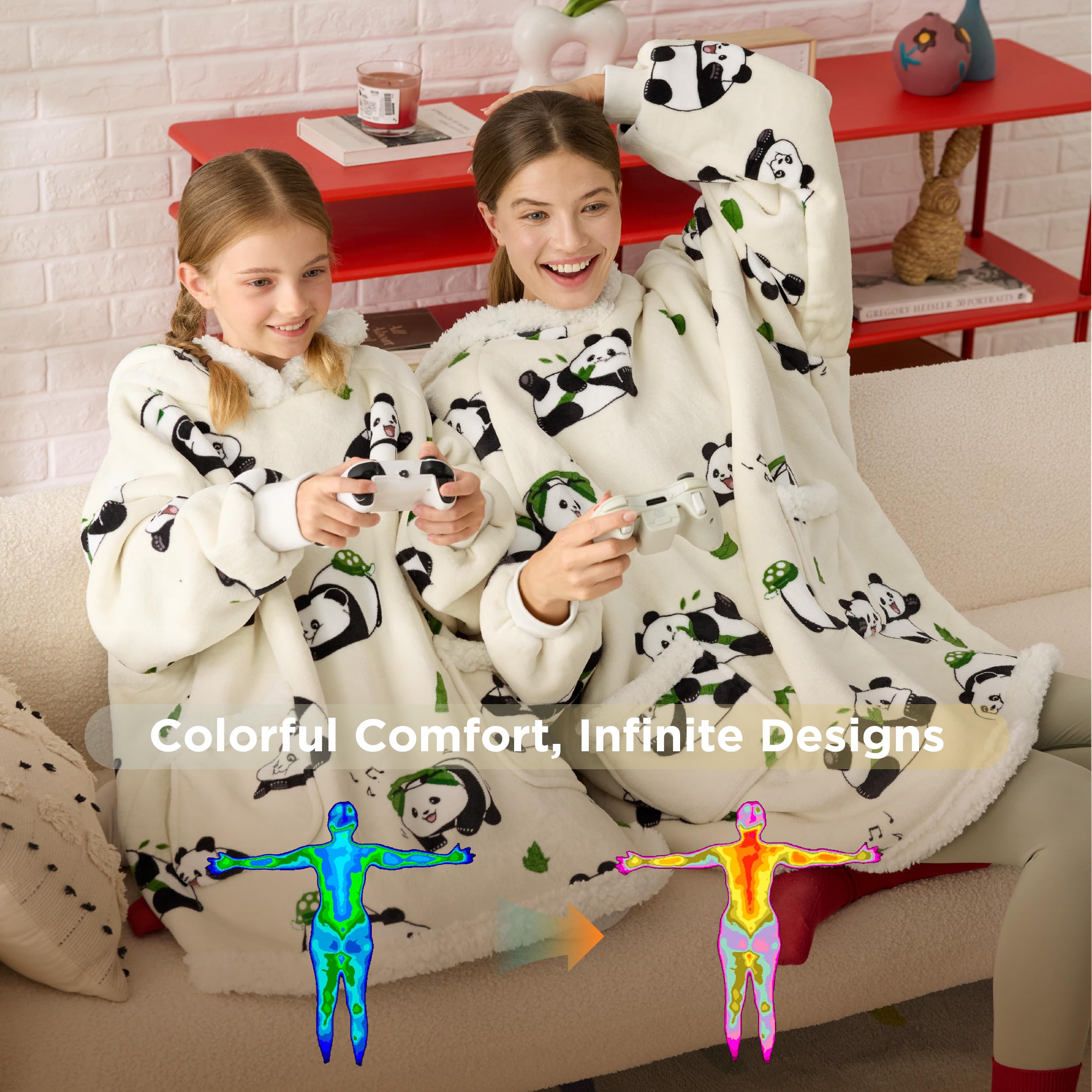 Sherpa Fleece Printed Short Blanket Hoodie