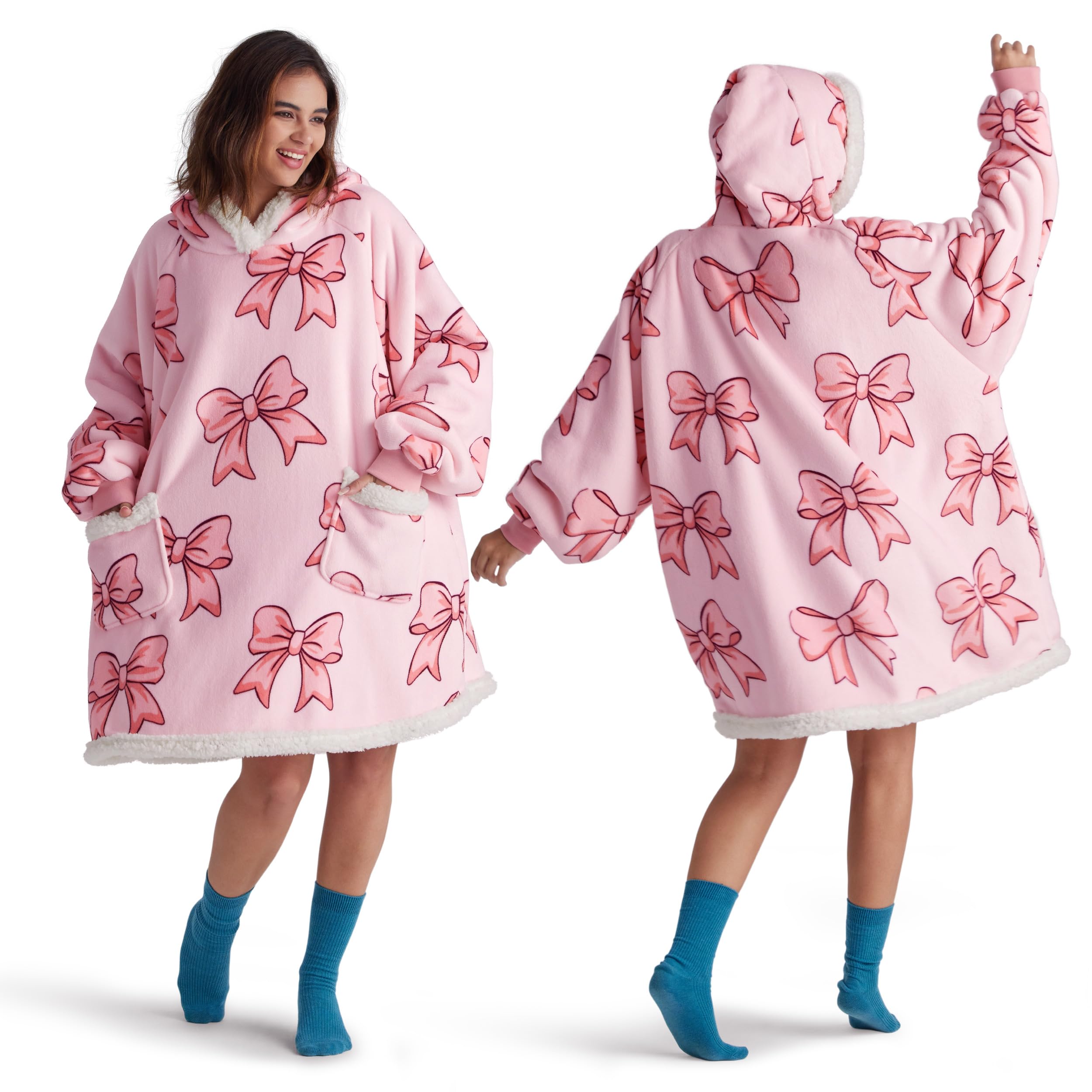 Sherpa Fleece Printed Short Blanket Hoodie