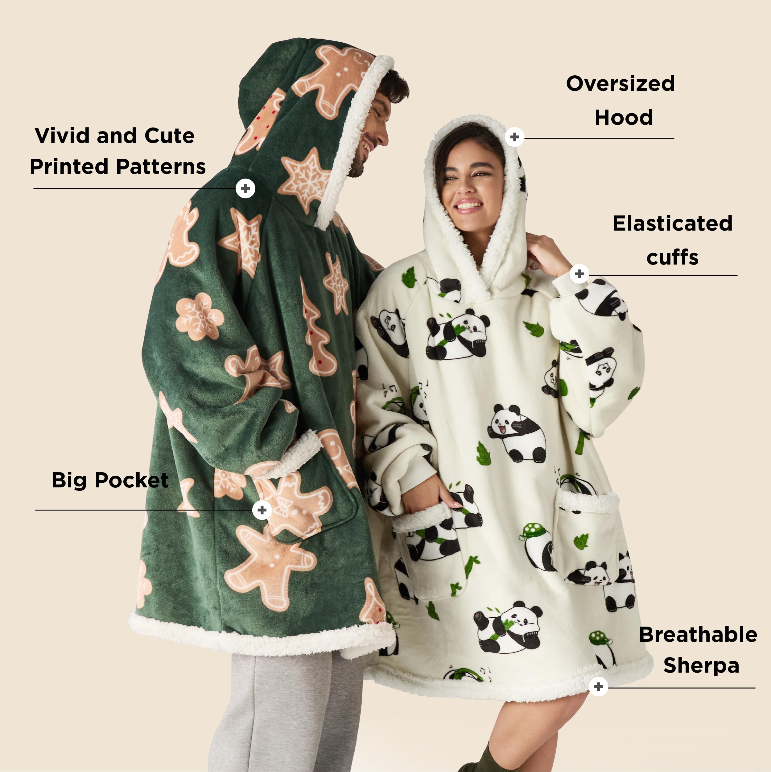 Sherpa Fleece Printed Short Blanket Hoodie