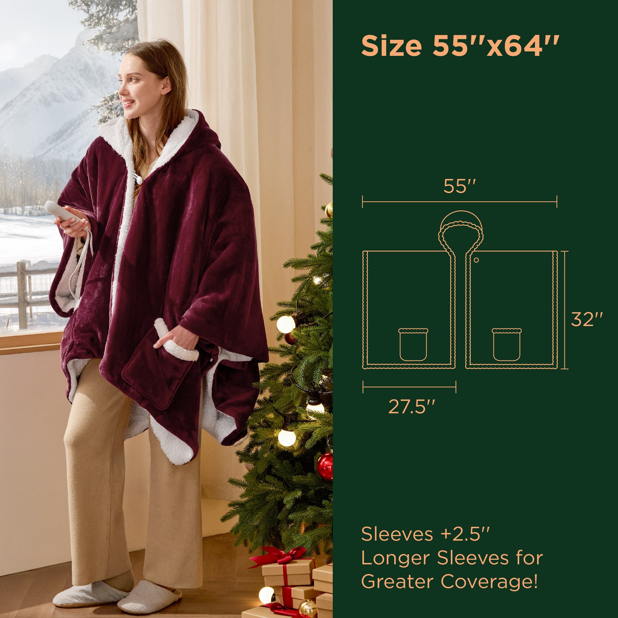 Heated Sherpa Fleece Blanket Hoodie