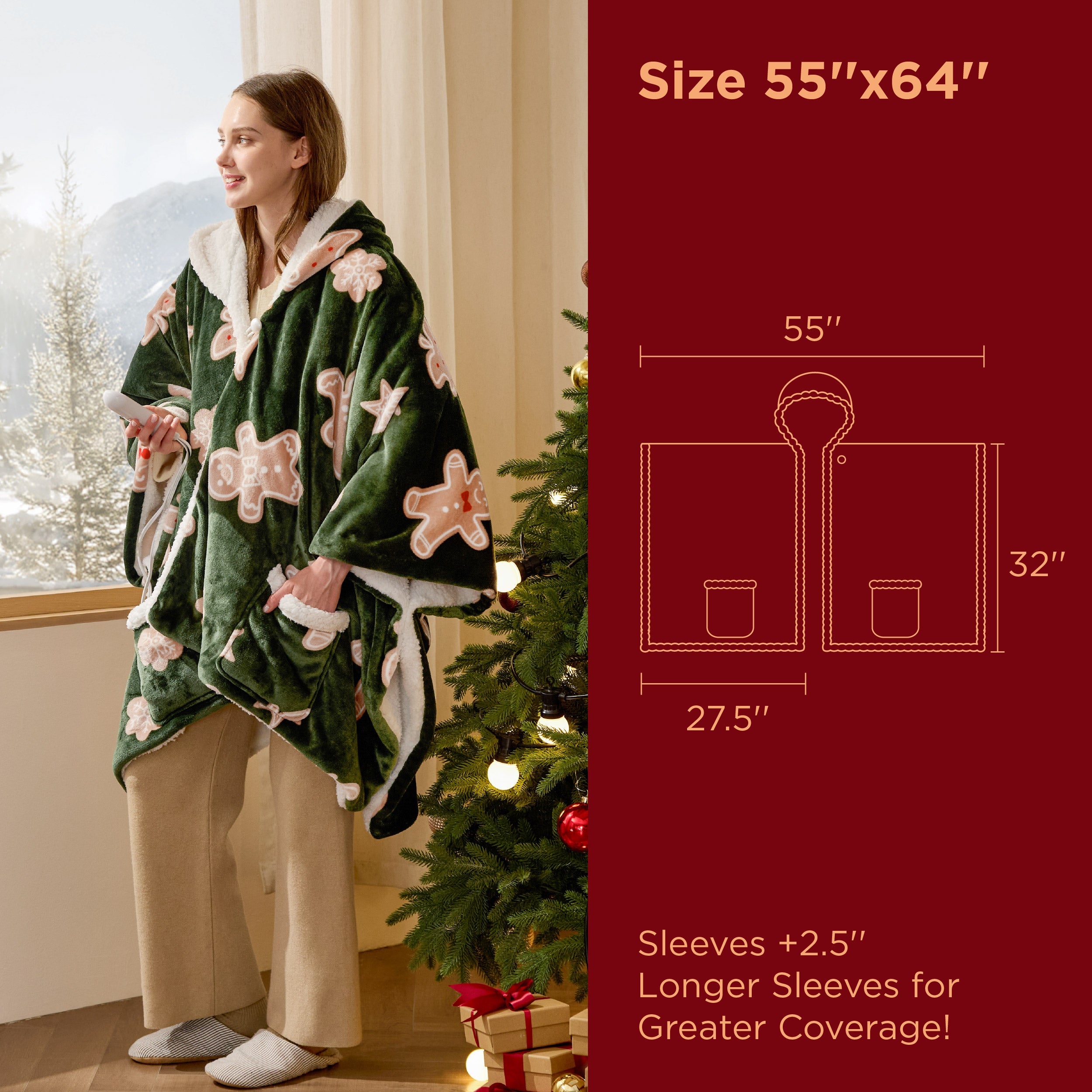 Heated Sherpa Fleece Blanket Hoodie