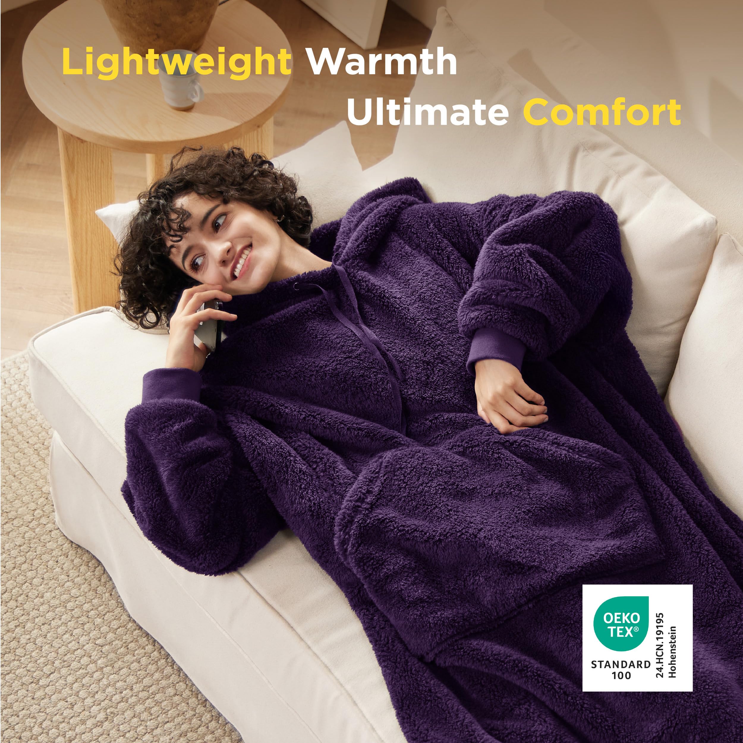 Ultra Soft Long Shaggy Sherpa Hooded Blanket