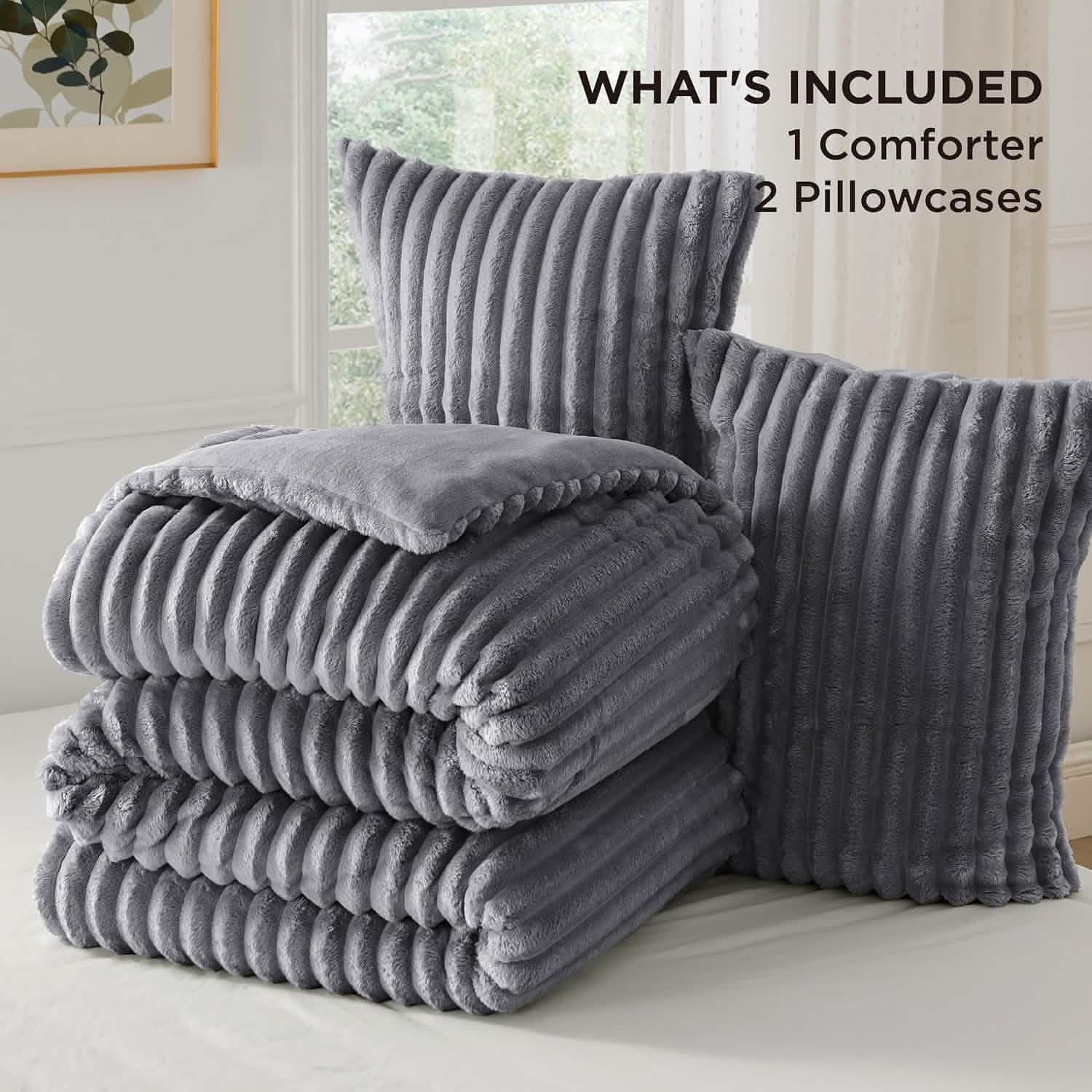 Striped Flannel Comforter Set